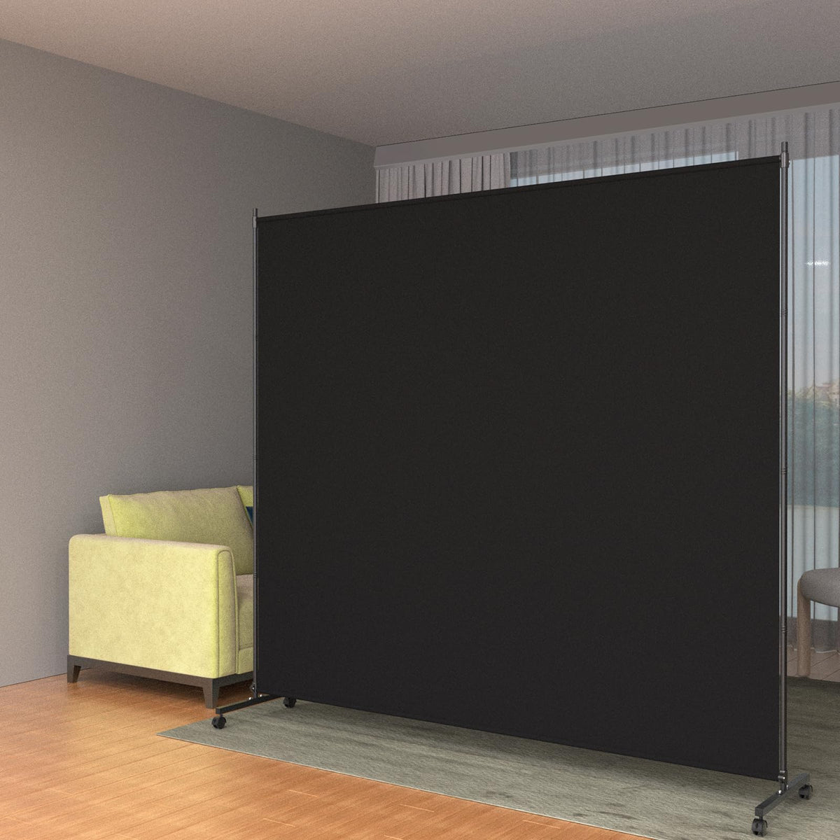 VAMFUTRE Single Panel Room Divider/Privacy Screen with Caster Wheels and Brakes - Stylish and Versatile Partition for Home,Office,School and Restauran (Black, 6FT*6FT)