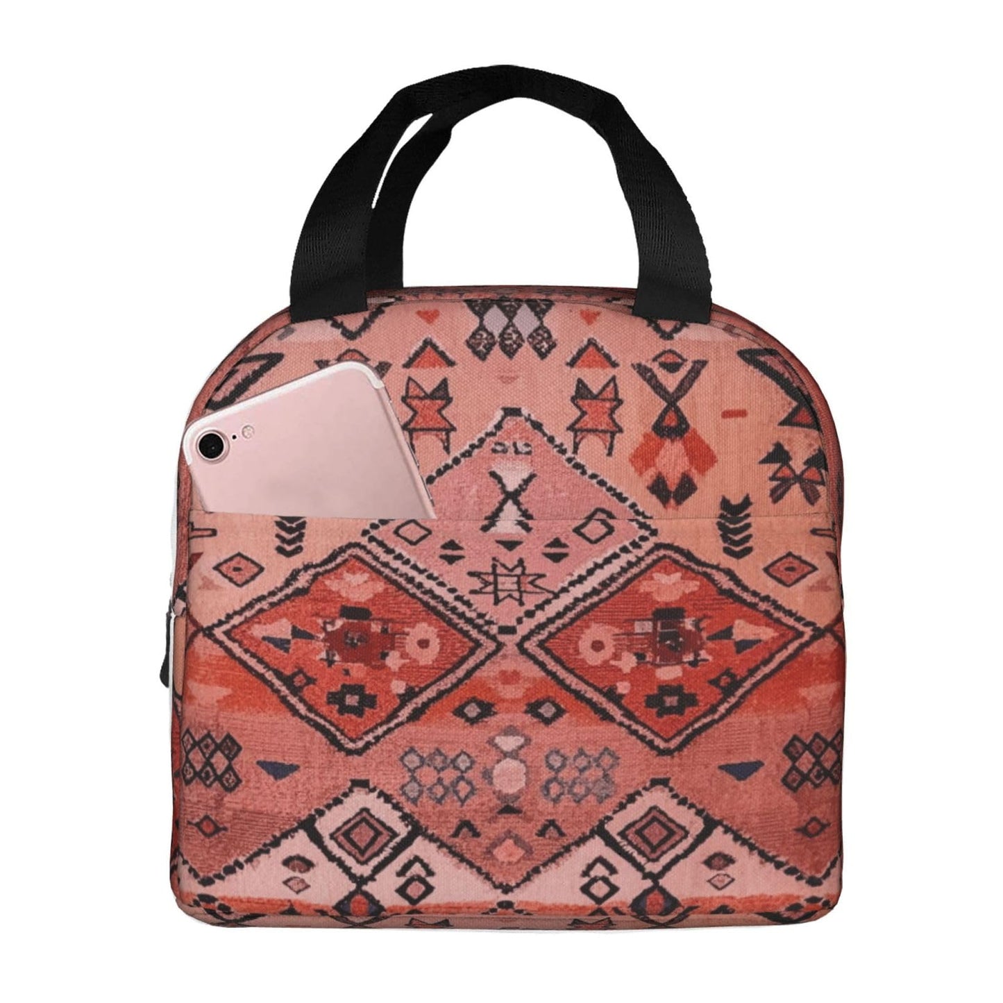Poacnip Boho Farmhouse Oriental Traditional Moroccan Style Insulated Lunch Bag Portable Reusable Lunch Box Thermal Cooler Tote Bag With Pockets For Women Men Work Office Picnic Travel