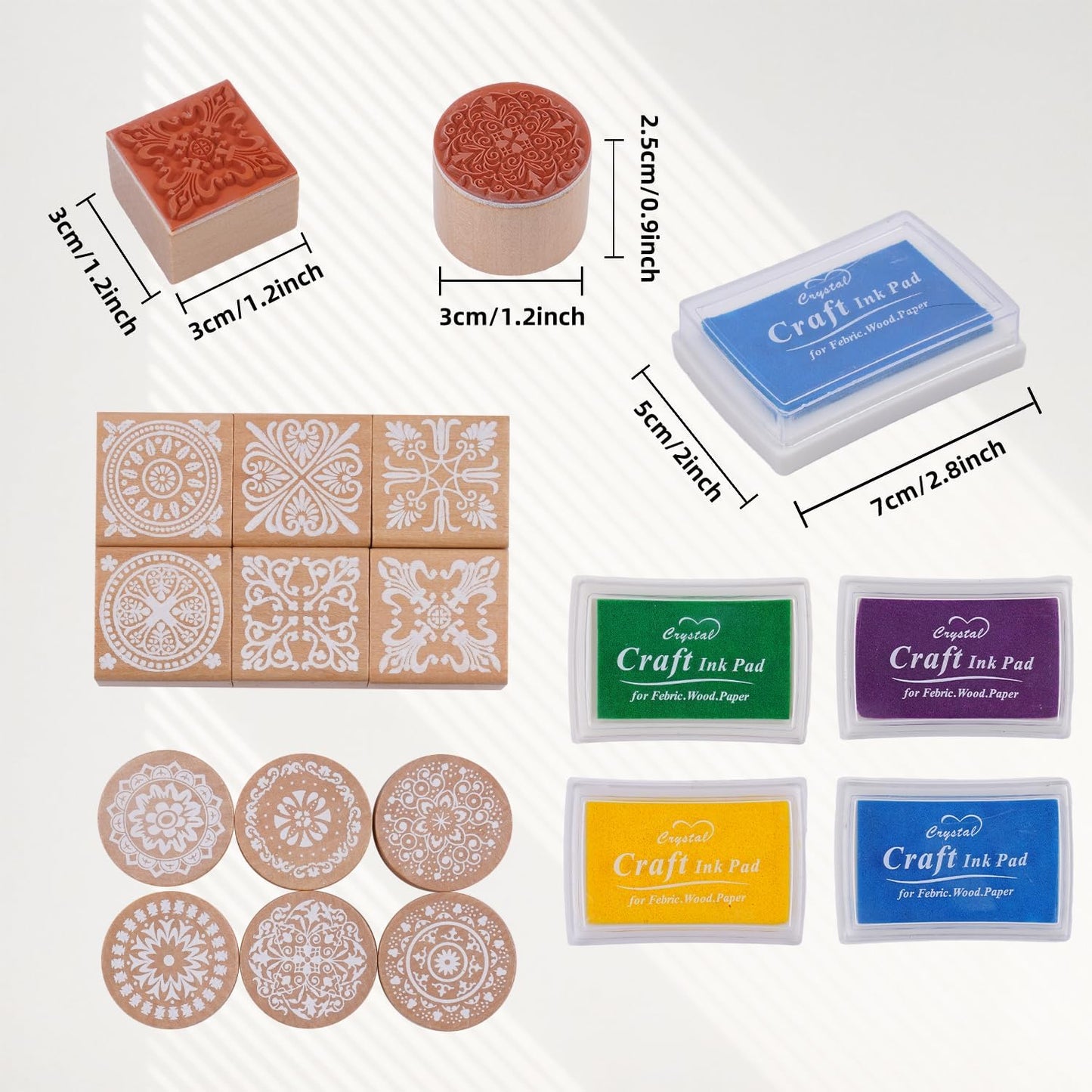 16Pcs Rubber Stamps and Craft Ink Pads, Decorative Wooden Stamps with Ink Pads for Stamps, Wood Stamps for Crafting, Letters, Scrapbooking and DIY Craft Card
