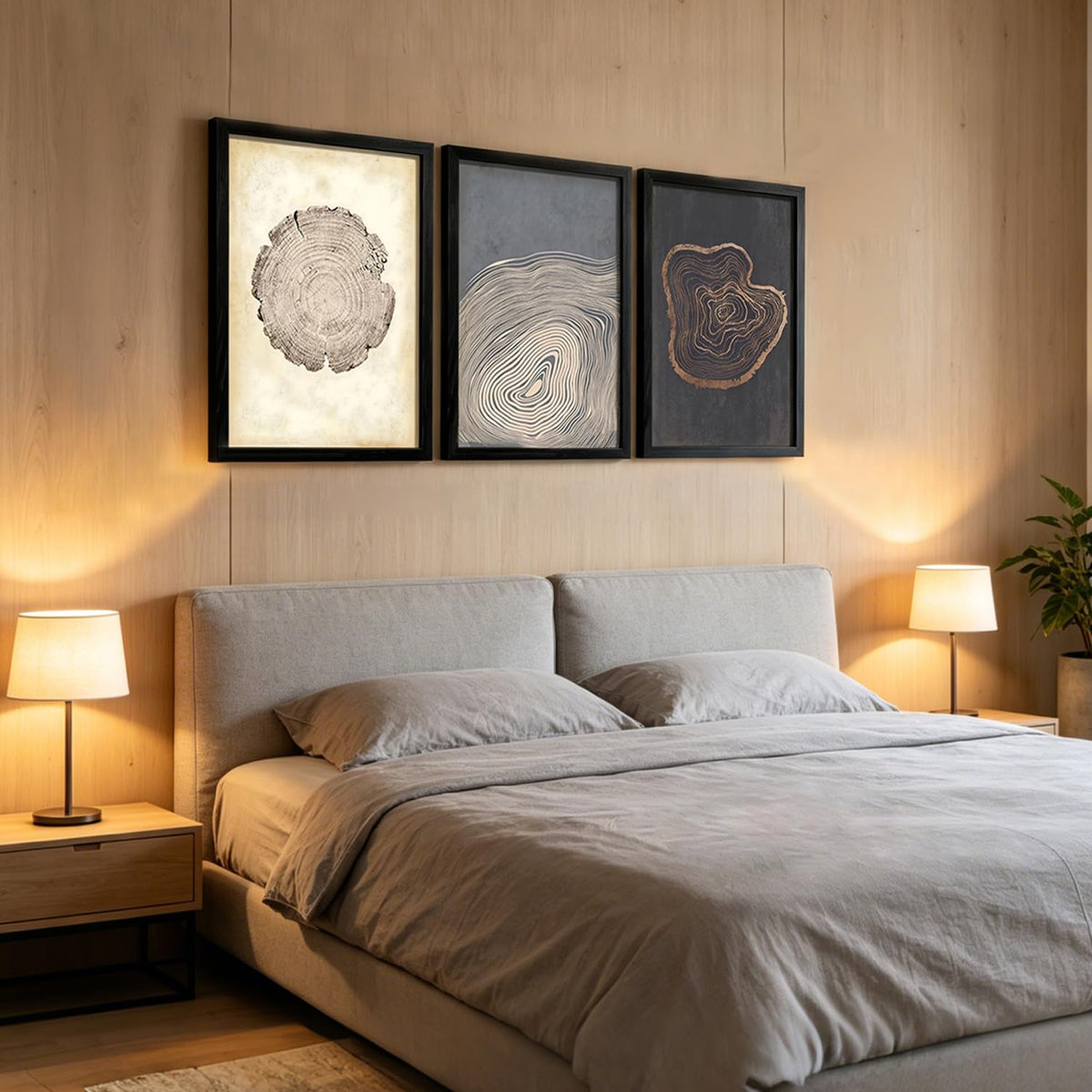 HCJWCXD 3 Piece Framed Abstract Tree Ring Canvas Wall Art Modern Boho Wood Grain Canvas Prints Minimalist Tree Growth Poster Neutral Minimalist Wall Decor 16x24 Inches for Living Room Bedroom Office