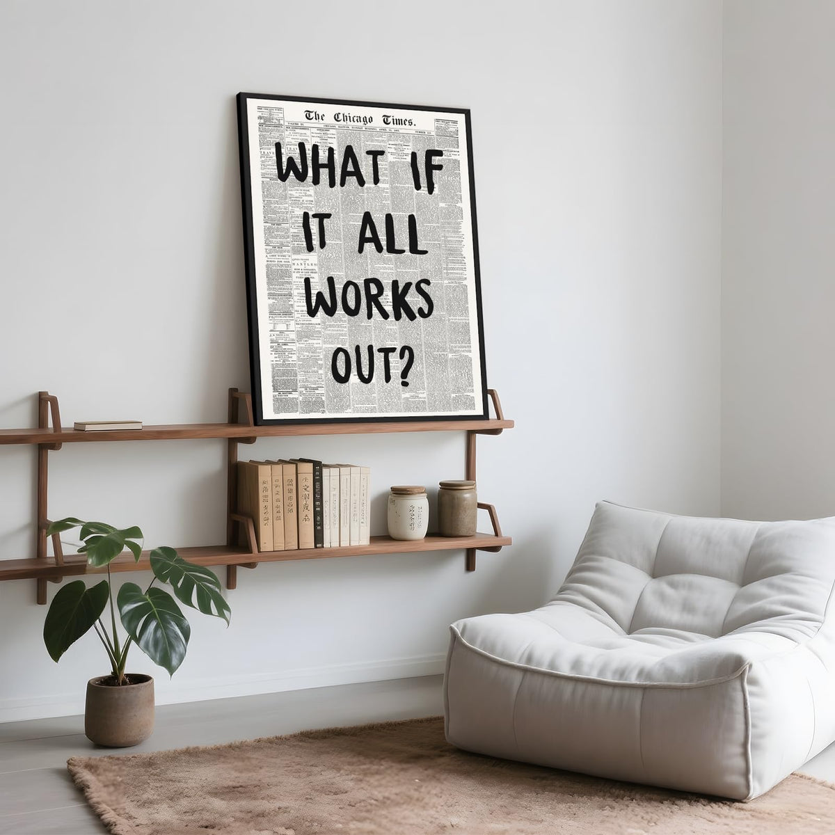 Framed What If It All Works Out Wall Art Black and White Retro Newspaper Poster Positive Motivational Canvas Print Painting Inspirational Quote Picture Wall Decor for Office Home Bedroom Dorm 8x12inch