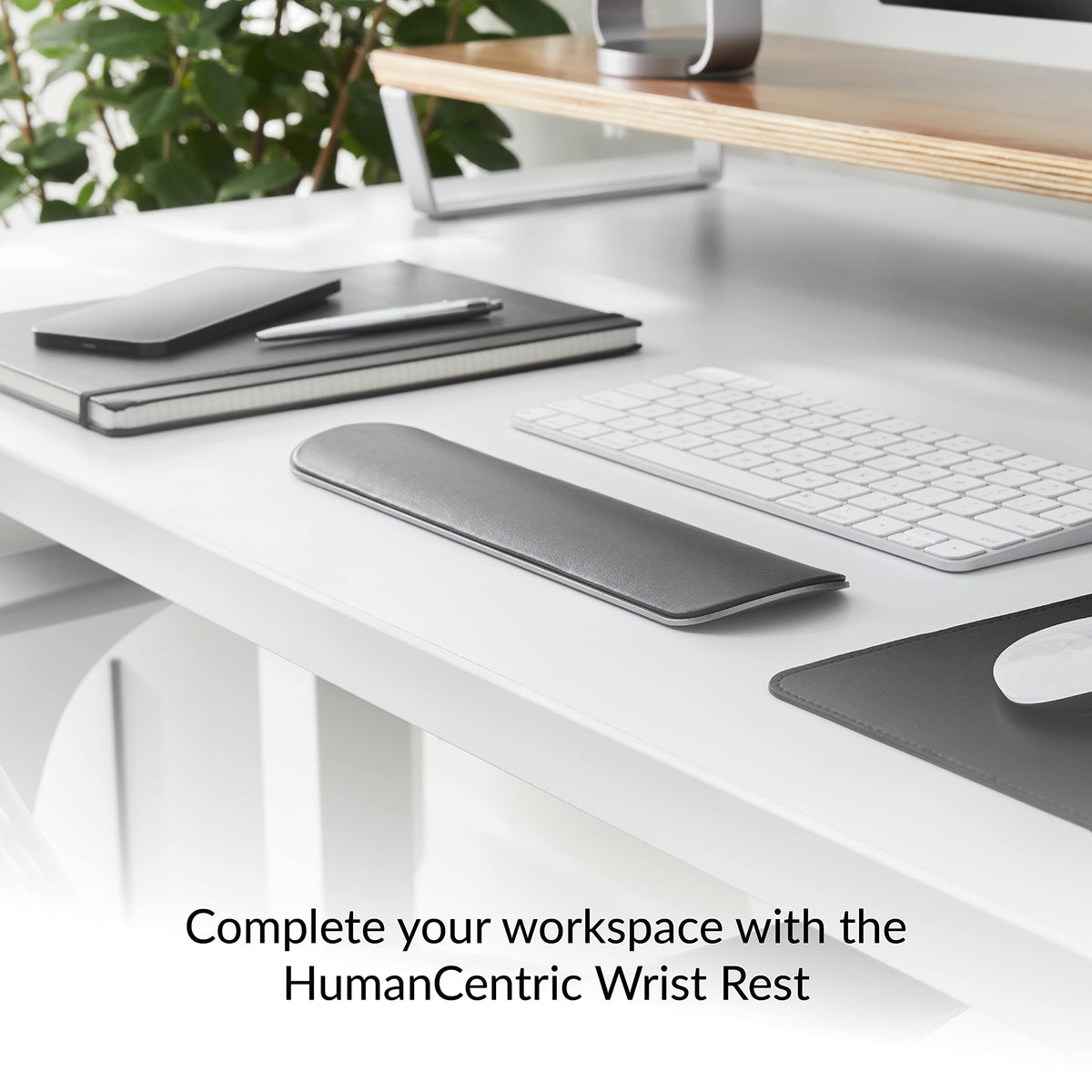 HumanCentric Wrist Rest Pad for Apple Magic Keyboard & Tenkeyless Keyboards, Ergonomic Wrist Support in Space Gray Aluminum with Black Vegan Leather