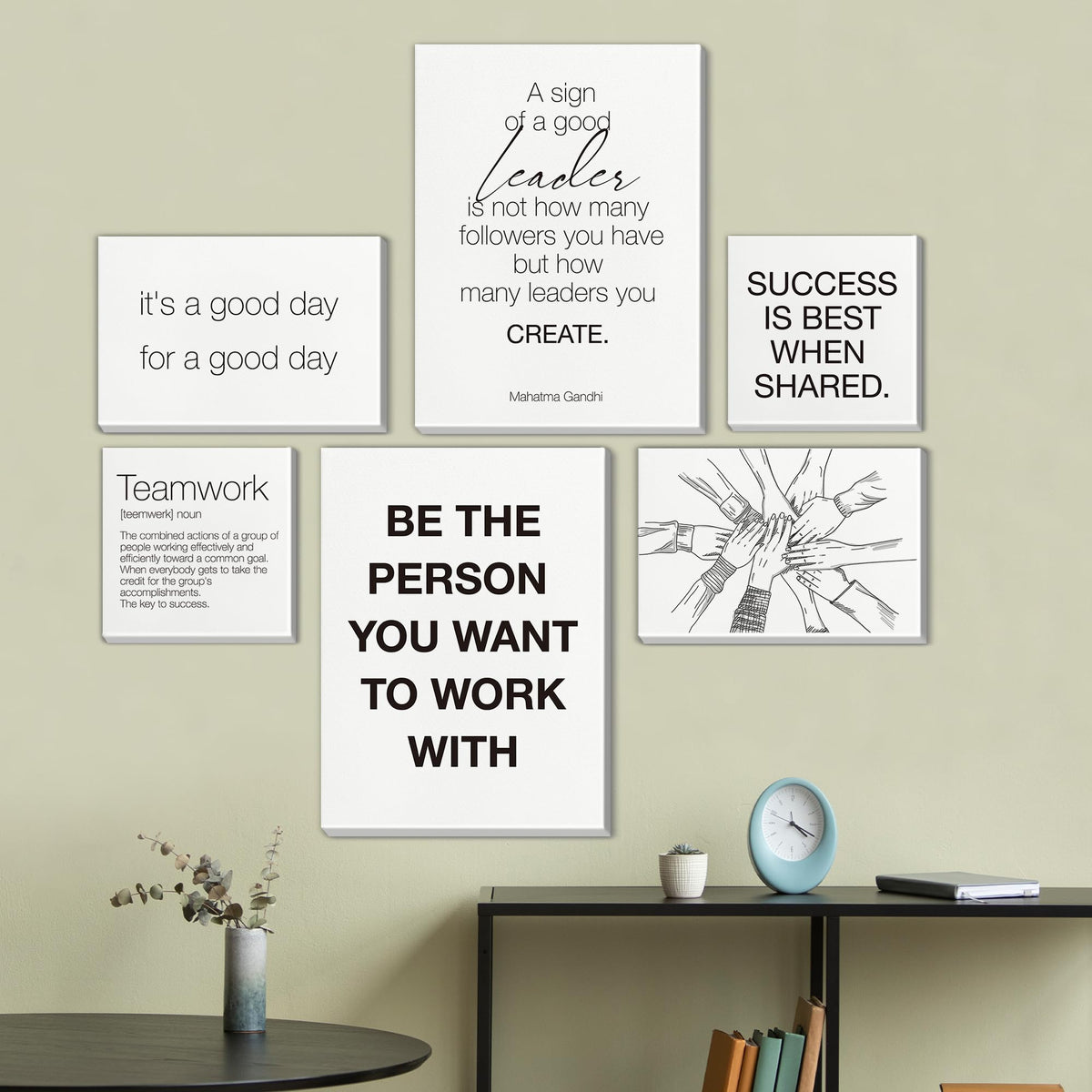 Teamwork Wall Art for Office Motivational Team Office Artwork for Wall Decor Inspirational Modern Posters Set of 6 Framed Leadership Canvas, Team Gifts