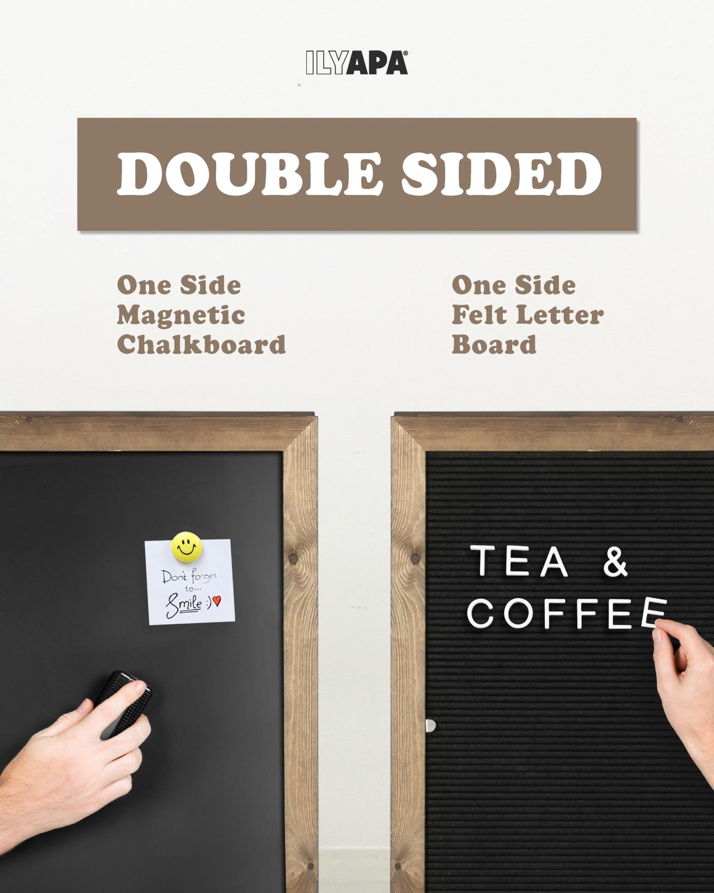 Ilyapa A Frame Sandwich Board Signs Outdoor Chalkboard & Felt Letter Board Sign with Changeable Letters - Wooden 36 x 20 in. Double Sided Magnetic Chalk Board & Letterboard for Sidewalk Advertising
