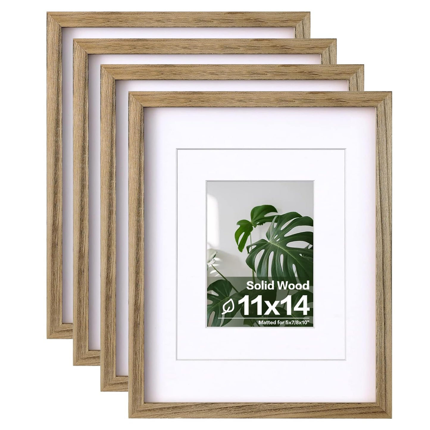 Egofine 11x14 Picture Frames with Plexiglass, Display Pictures 5x7/8x10 with Mat or 11x14 Without Mat Set of 4 for Tabletop and Wall Mounting, Carbonized Brown