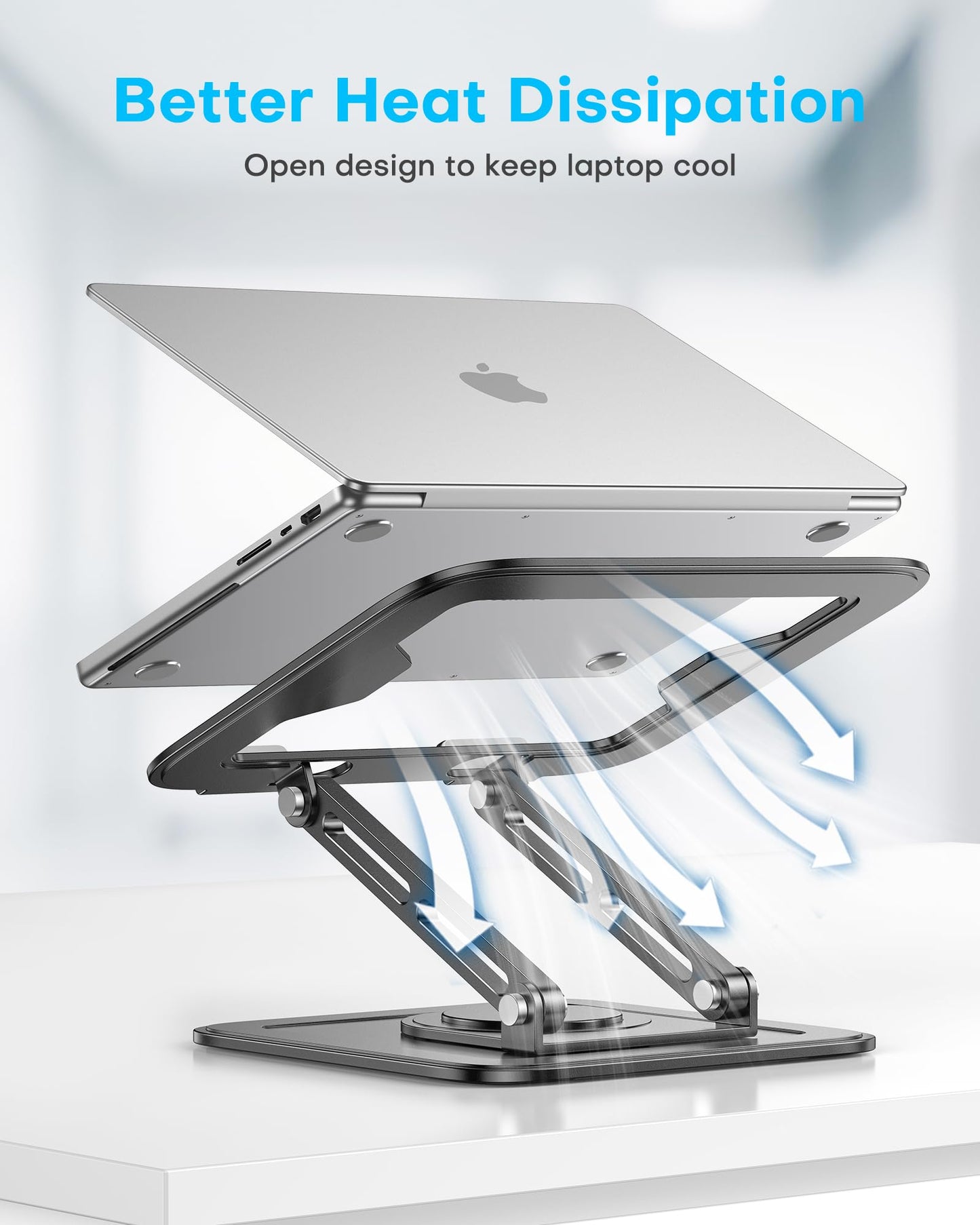 LOXP Adjustable Laptop Stand, Computer Stand with 360 Rotating Base, Ergonomic Laptop Riser Mount for Desk Foldable Protable Computer Desk Fits with MacBook Pro Air (10-16") - Black
