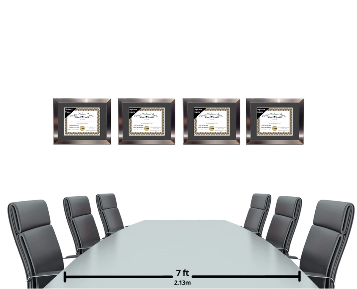 Creative Picture Frames 11” x 14” Stainless Steel Finish Diploma Frame with Black Mat to Hold 8.5 by 11-inch Graduation Documents w/Stand and Wall Hanger