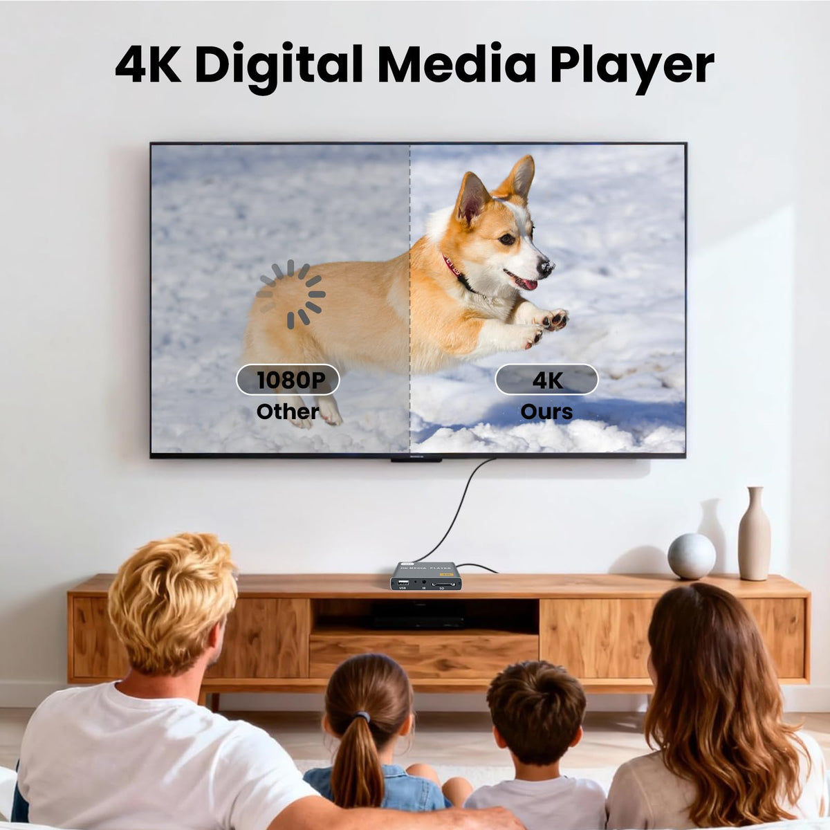 fnetic 4K Digital Media Player, TV MP4 Video Player with HDMI/AV Output, Digital Signage Mini HD Media Players for USB Drives/SD Cards, H.265/HEVC, Looping, Auto Playback, Grey