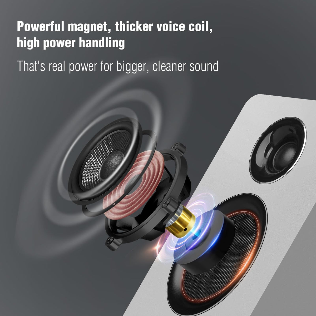 Computer Speakers for Desktop PC, Active Bookshelf Speaker with 3" Carbon Fiber Woofer and Silk Film Tweeter, Supports Bluetooth 5.3, USB-C, AUX/RCA Input for Record Player TV - White Stereo Set