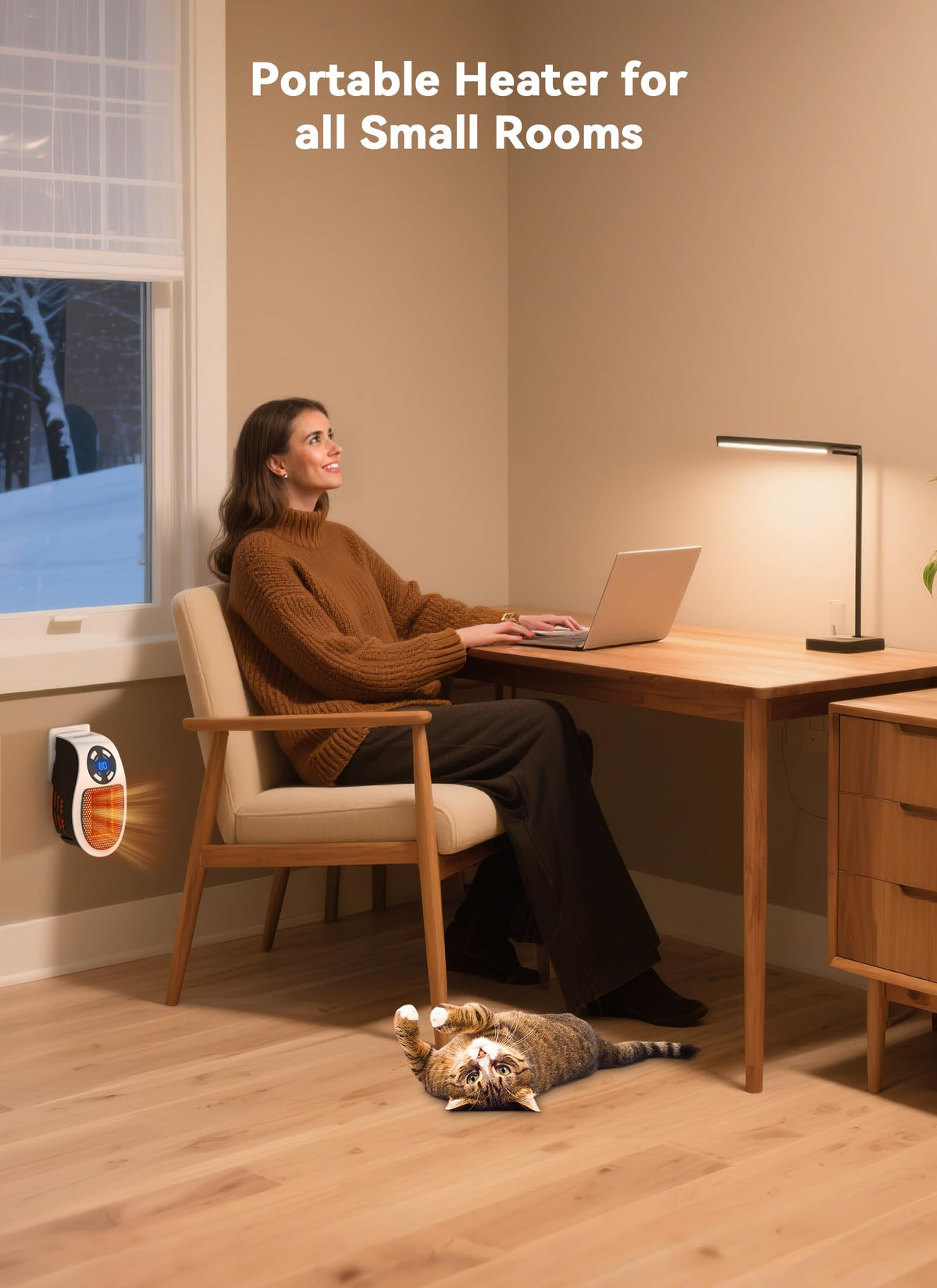 450W Space Heater, Remote Wall Outlet Electric Small Space Heater as Seen on TV with Adjustable Thermostat and Timer and Led Display, Compact for Home,Office,Bathroom
