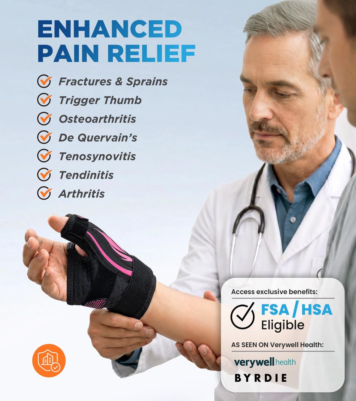 FITSOON Thumb Support Brace | Upgraded Thumb Spica Splint Stabilizer Pain Relief Night Support for De Quervain’ s Tenosynovitis Trigger Finger Arthritis Sprains | Breathable Fabric (Pink/Black, S/M _ Fit both hands)