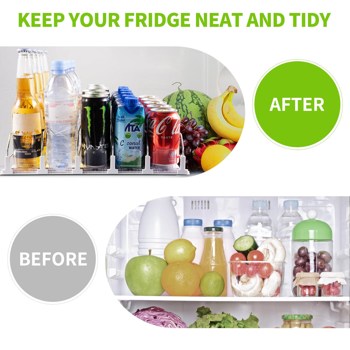 Drink Organizer for Fridge, Soda Can Dispenser for Refrigerator, Automatic Drink Dispenser for Fridge Holds up to 25 Cans, 5 Row