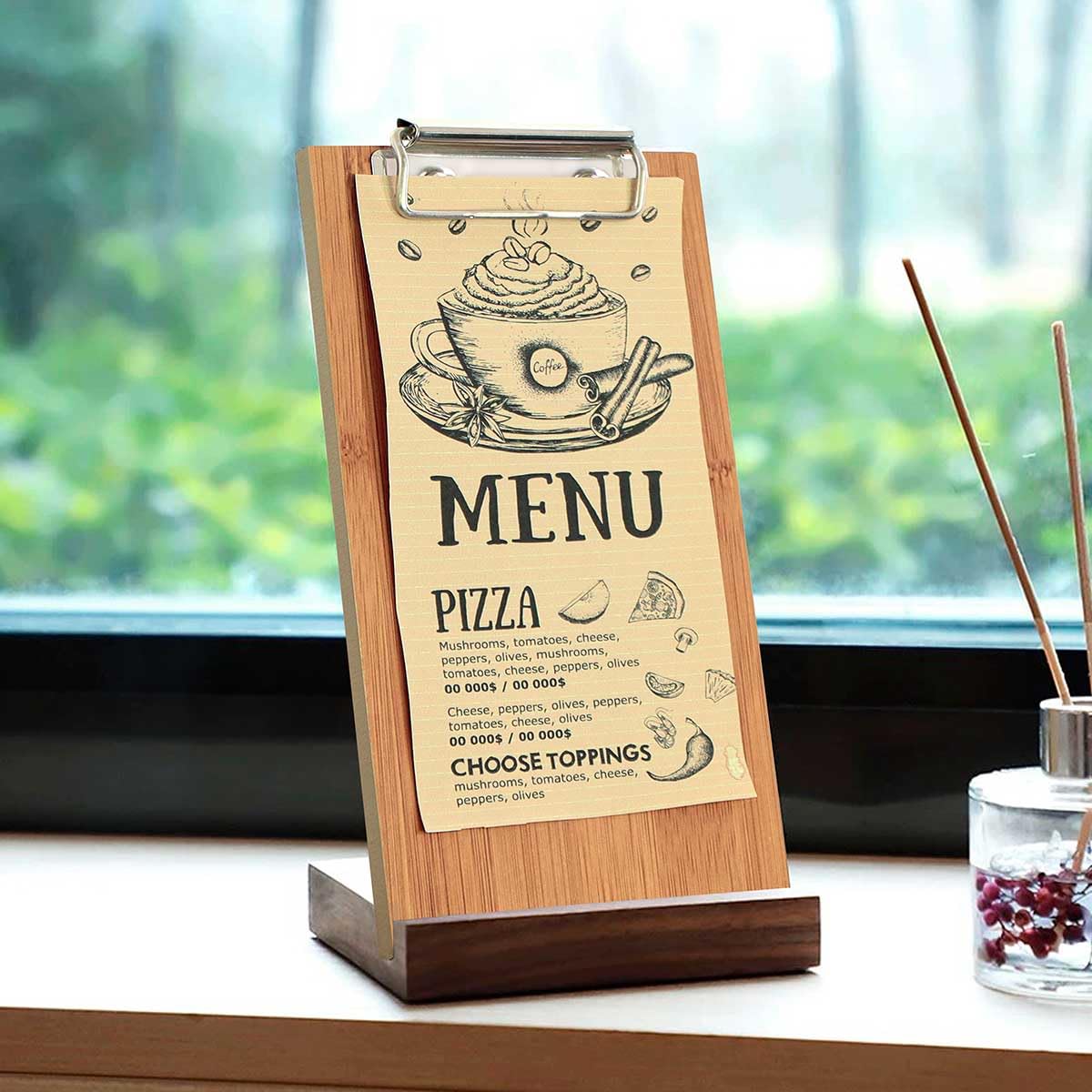 LZMS 4 Pcs 4" x 8" Light Wood Color Clipboards - Menu Holder - Check Presenter with Low Profile Clip - for Pocket Sized Notepads