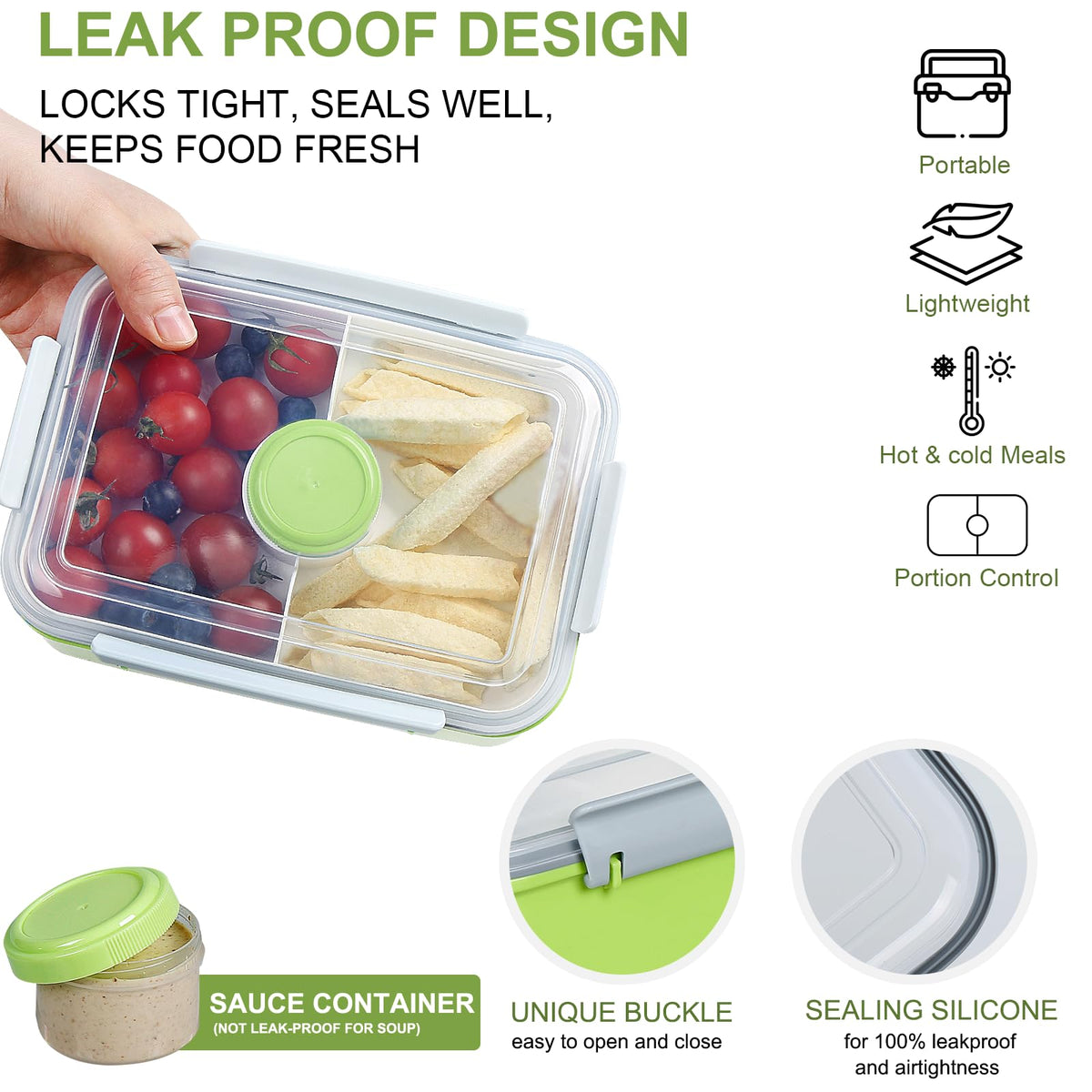 3 Pack Salad Lunch Box Food Storage Containers, 47oz Bento Box To Go Container with Lids, ReusableMeal Prep Containers with Removable Tray & Dressing Pots for Kids and Adults, Microwavable