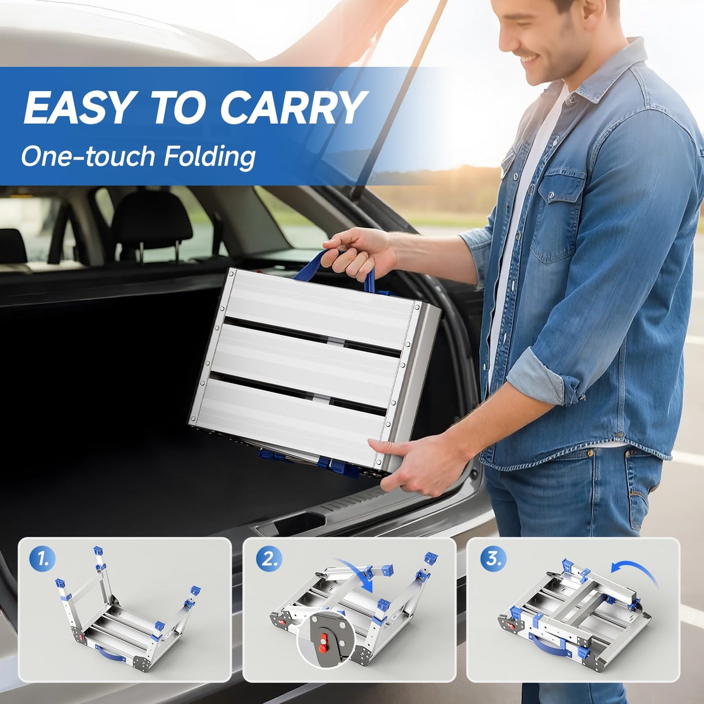 Loyoda Folding Step Stool for Adults, Aluminum Work Platform Adjustable Height, Lightweight and Durable Portable Outdoor Aluminum Step Stool Foldable, Maximum Load Capacity of 440 Pounds.
