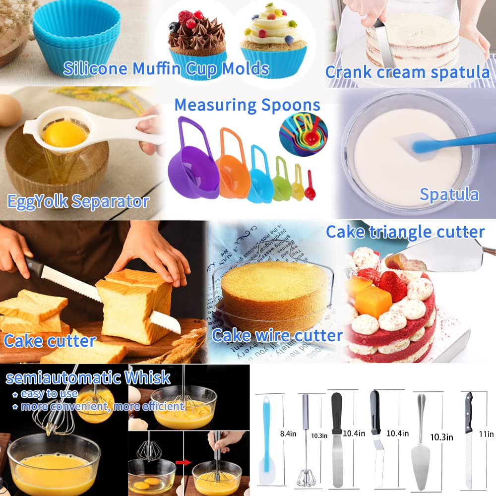 Cake Decorating Kit,635 Pcs Decorating Supplies With 3 Springform Pan Sets Icing Nozzles Rotating Turntable Cake Topper Piping Bags Carrier Holder,Cake Baking Set Tools