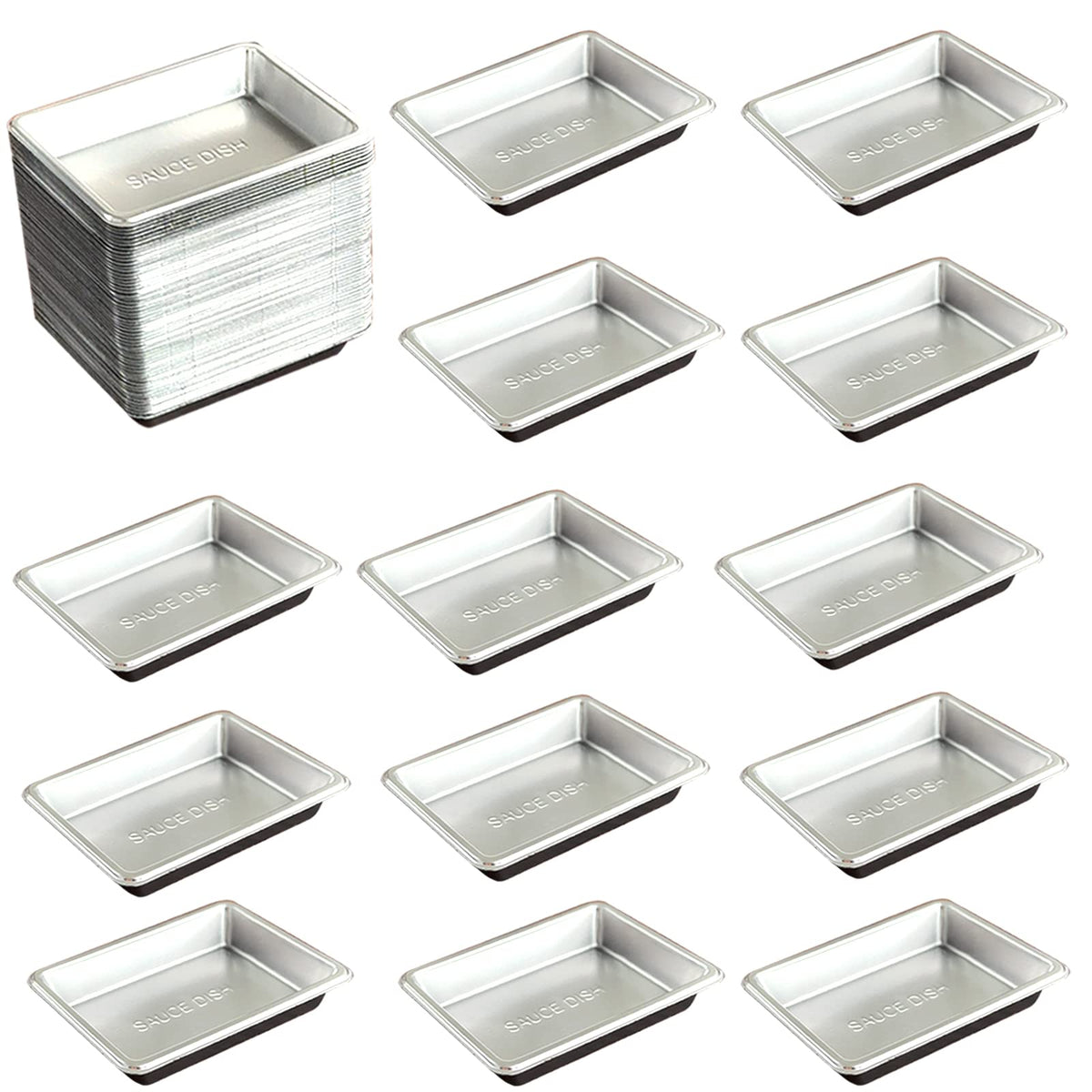 Xanadued 100 Pcs Plastic Disposable Sauce Dishes, Dipping Soy Sauce Seasoning Plate Bowls, Mini Condiment Appetizer Tray for Sushi Soy Mustard Vinegar Ketchup BBQ,Silver Rectangle