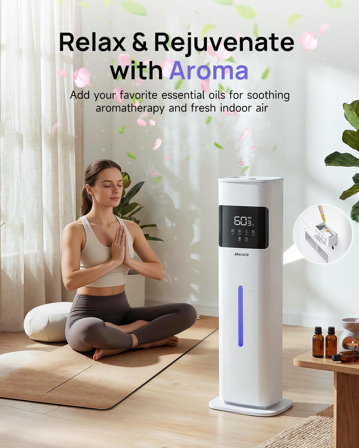 Akacozie Humidifier Large Room, 2.1Gal/8L Cool Mist Humidifiers for Bedroom 500 sq ft, Humidifiers for Home with Essential Oil Diffuser, Top Fill Quiet Humidifier for Baby Nursery Office Plants, White