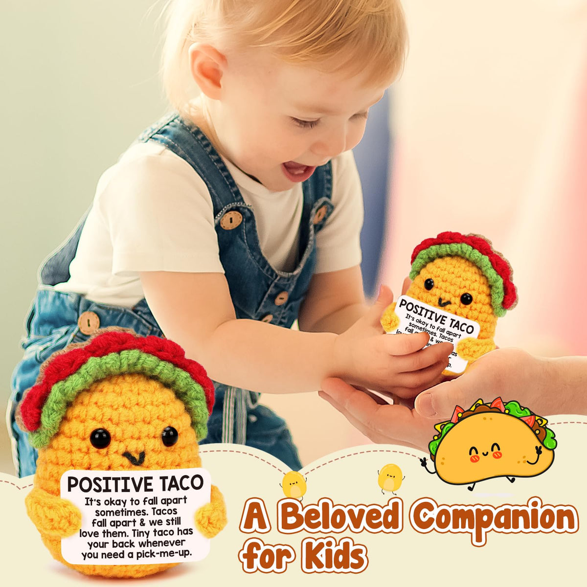 Positive Crochet Taco Birthday Gifts for Women Men Teacher Appreciation Mothers Day Graduation Gift Adult Kids Son Mom Dad Daughter Sister Friend Coworkers Self Care Card Inspirational Support