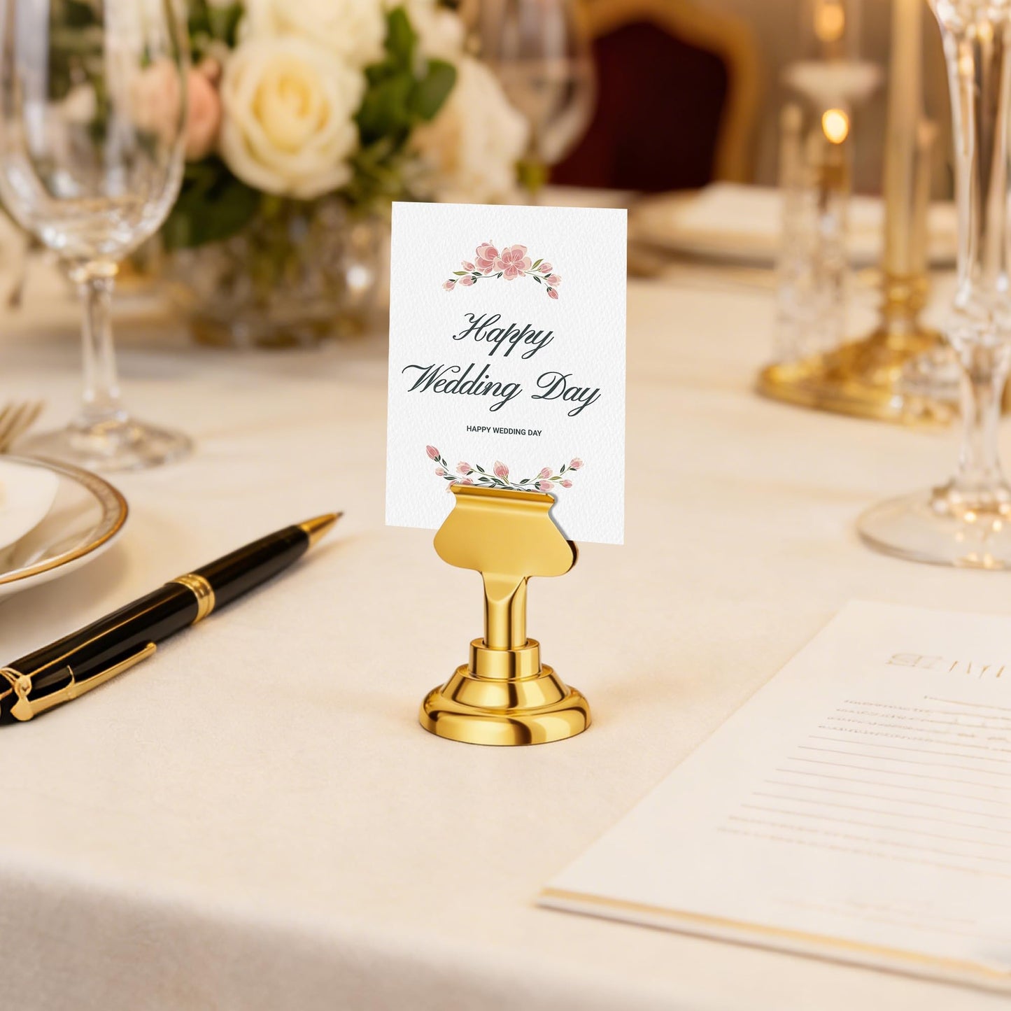 Urban Deco 24 Pieces Table Card Holder Place Card Holders 1.7 inches Gold Steel Card Holders for Photos, Food Signs, Memo Notes, Weddings, Restaurants, Birthday(Gold 24PK)