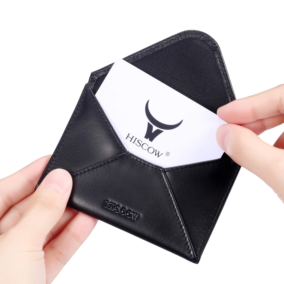 HISCOW Envelope Business Card Case with Magnet Closure - Italian Calfskin (Black)