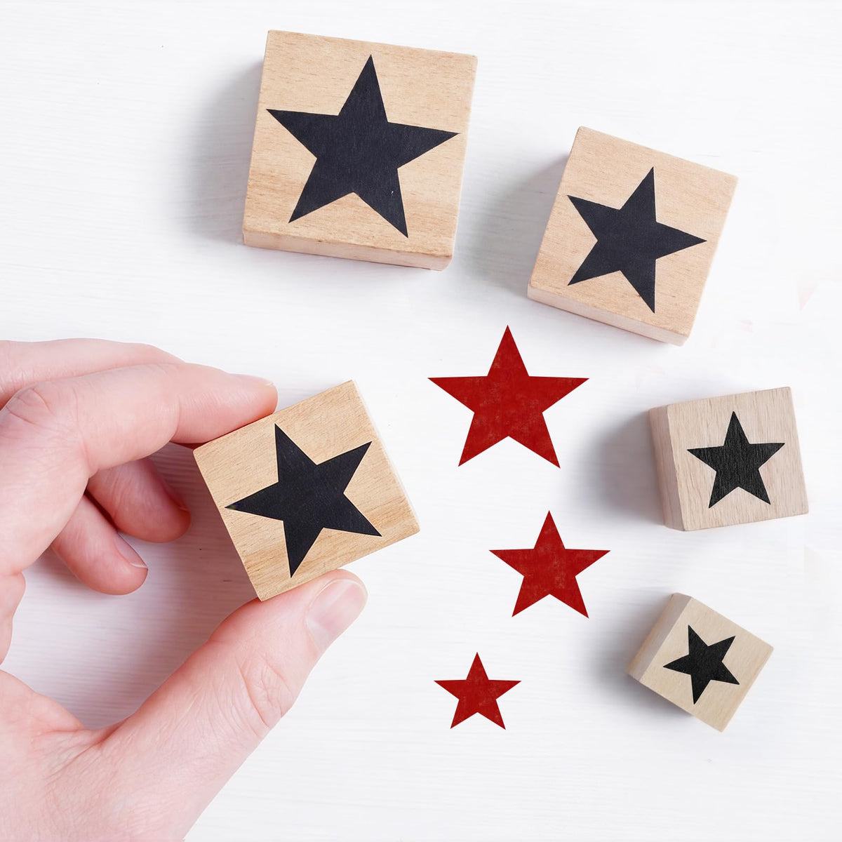 Tinlade 4 Pcs Five-Pointed Star Teacher Rubber Stamp 20/25/35/60 mm 4 Sizes 4th of July Rubber Stamp for Grading DIY Wedding Invitations Letters Gifts