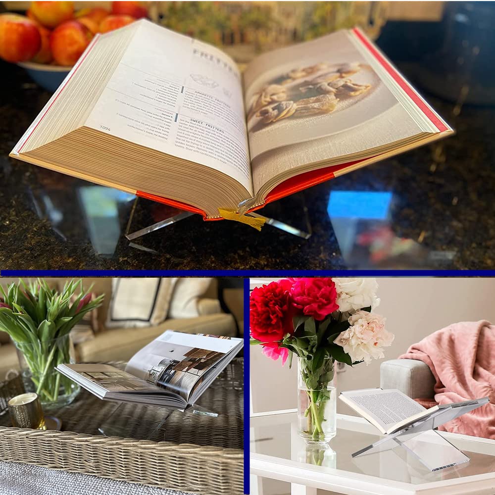 Generic Acrylic Book Stand - Clear, Stable & Widely Compatible for Books, Newspaper, Magazines, Textbooks, Recipe Holder Picture Display