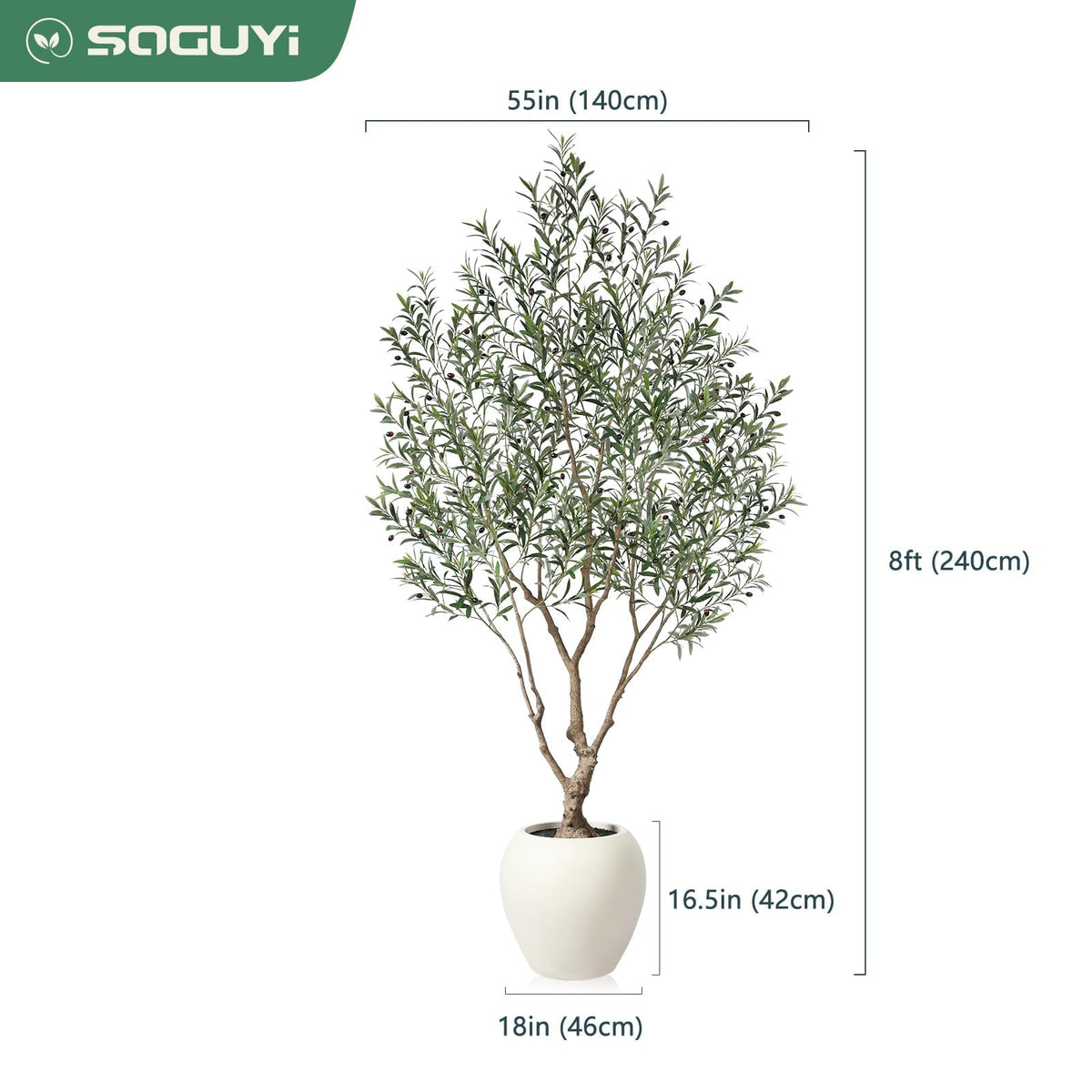 SOGUYI Olive Trees Artificial Indoor, 8 Feet Tall Faux Olive Tree with Round Artisan Planter, Premium Handmade, Realistic Trunk & Lifelike Leaves, Perfect for Large Spaces & Elegant Home/Office Decor