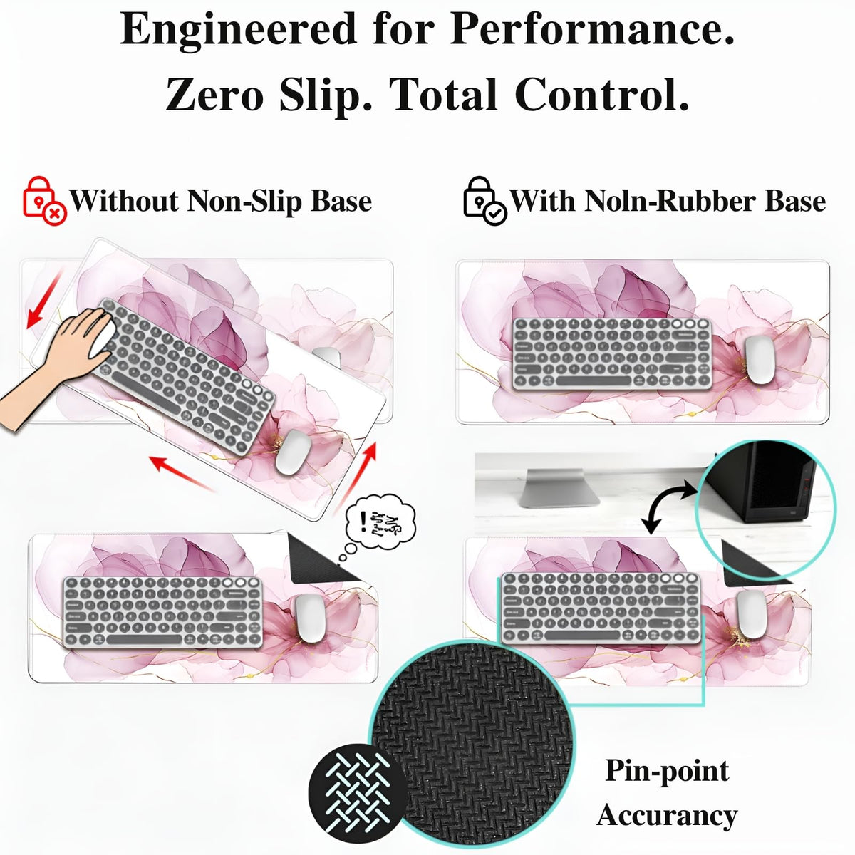 XXL Extended Gaming Mouse Pad (47.2 x 23.6 Inch), Giant Pink Floral Desk Mat for Full Coverage, Luxury Alcohol Ink Marble Design, Non-Slip Blotter, Premium Workspace Protector