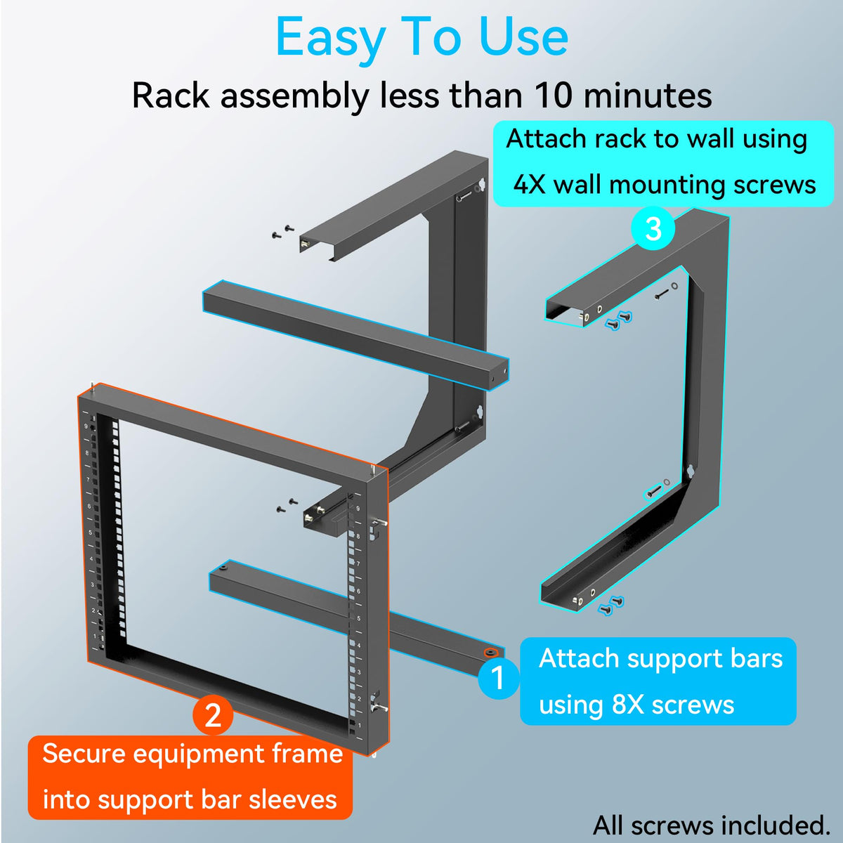 Server Rack Wall Mount 9U with Swing Open, Wall Mount Network Rack for 19 Inch Equipment, Computer Racks & Cabinets for Easy Access, Sturdy Home Network Rack for Small Space