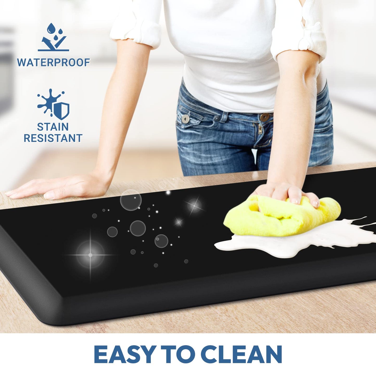 1/2 inch Thick Kitchen Rug - Cushioned Anti Fatigue Mats for Kitchen Floor - Easy to Clean, Waterproof, Non-Slip Kitchen Rug for Sink, Office, Kitchen (17''x39'' Black)