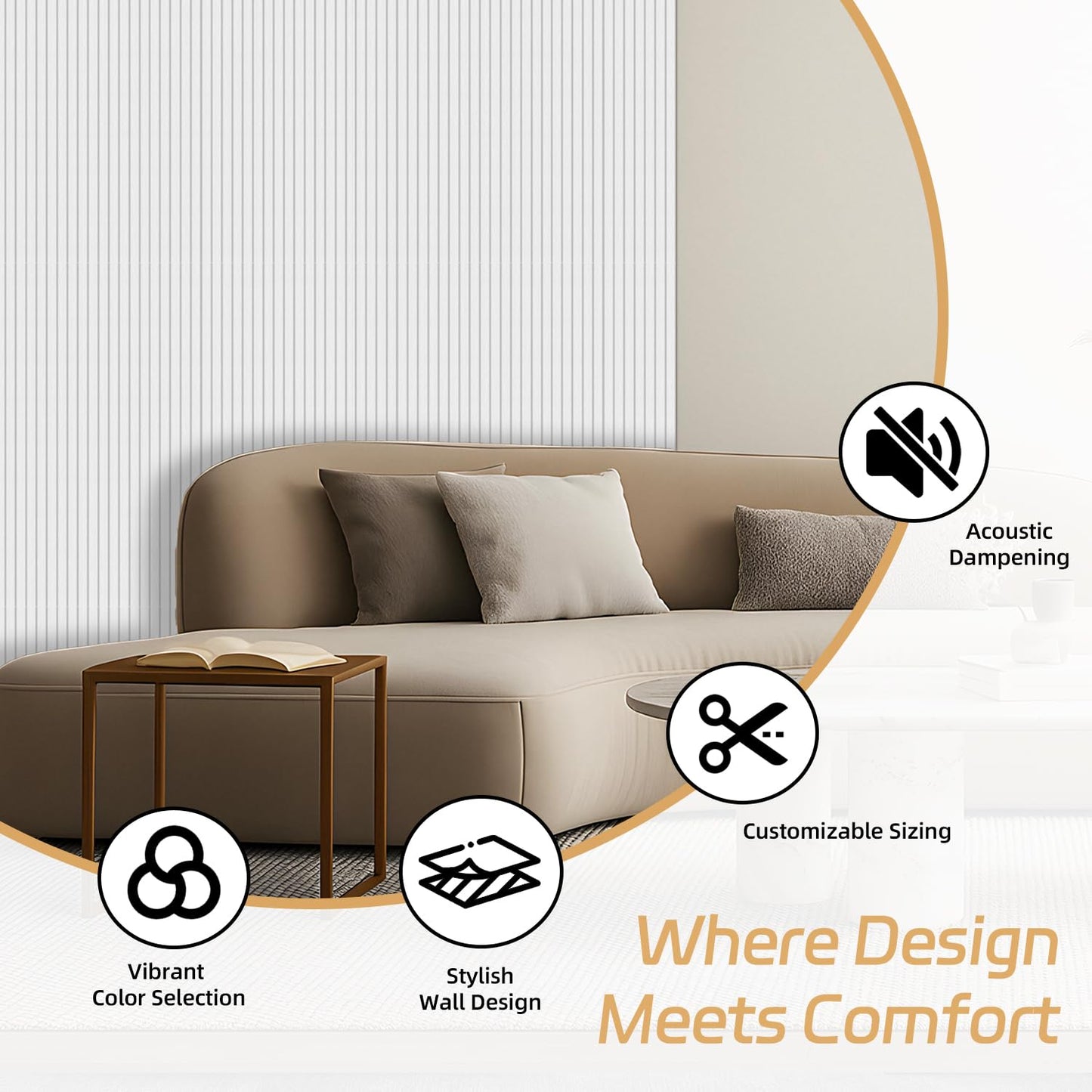 RITOLLO 6 Pack Acoustic Wall Panels, 47.2X23.6X0.4 inch Decorative Self-Adhesive Soundproof Panels, Sound Dampening Panels for Home Studio Office, White(White,6)