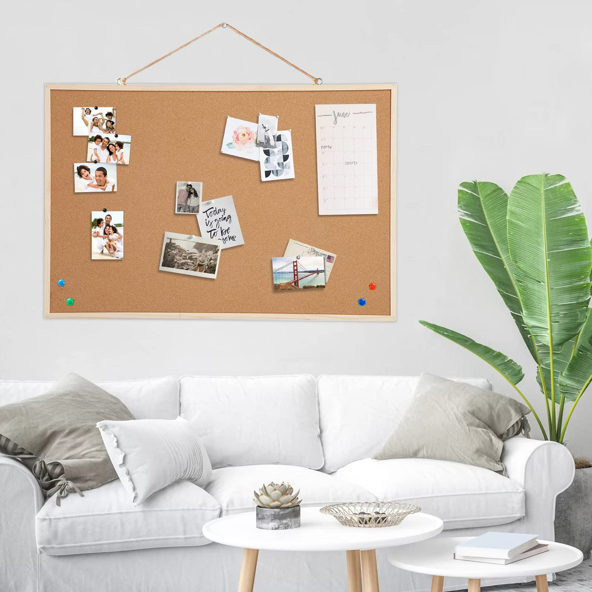 24” x 36” Cork Boards for Walls with Wooden Frame 1pack, Double Sided Office Board for Wall Organizer, Bulletins Board Decorative Hanging Pin Board for School, Home & Office, Notice Board Memo Board