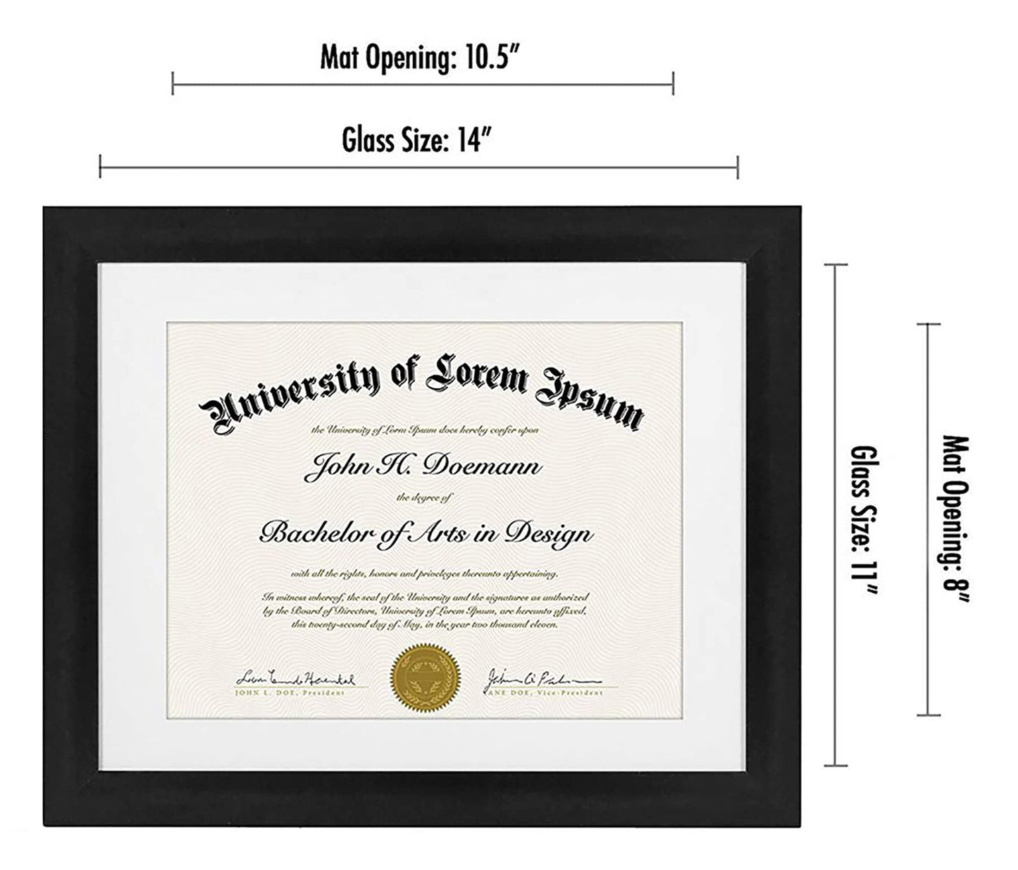 Americanflat 11x14 Diploma Frame with Shatter-Resistant Glass - Set of 4 - Use as 8.5x11 Frame with Mat or Display 11x14 Documents Without Mat - Certificate Frames with Engineered Wood - Black