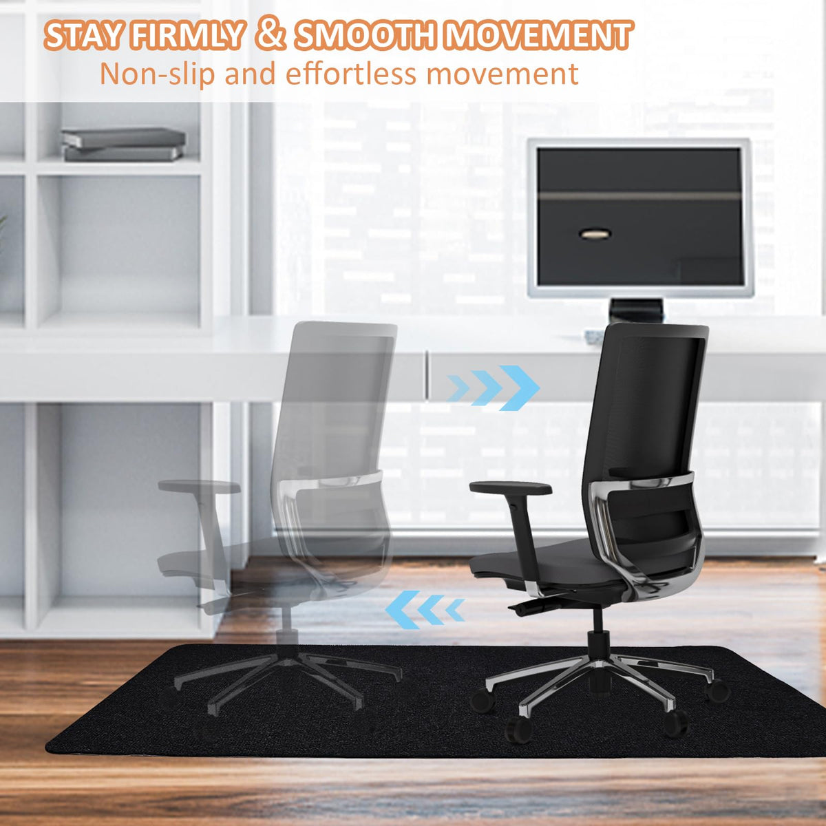 HomeMall Office Chair Mat for Hardwood Floor, 55" x 35" Anti-Slip Mats for Rolling Chair, Large Computer Gaming Chair Mat, Tile Floors Protector for Office Home Gym, Slate Black