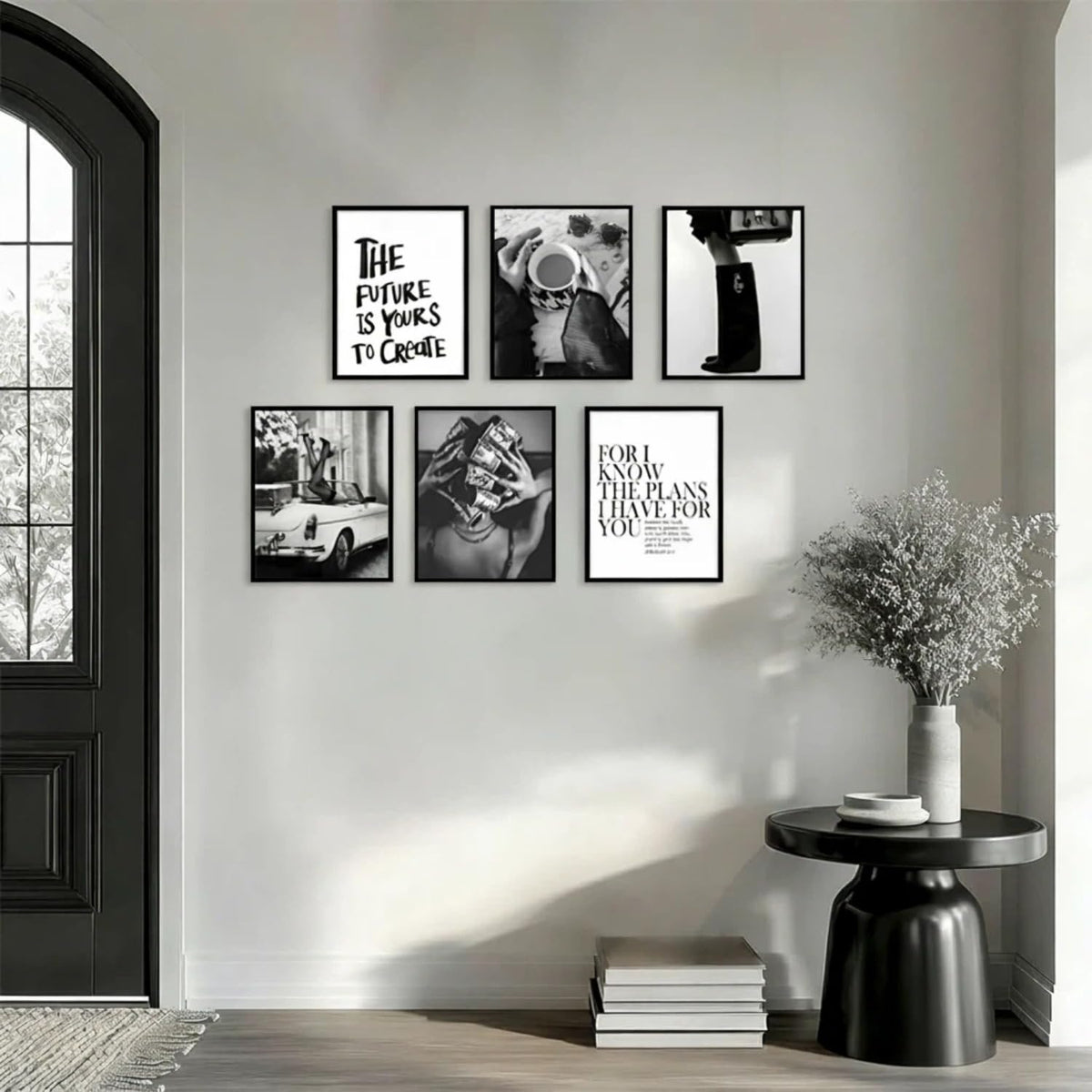 Trendy Black and White Wall Art Luxury Money Hair Rollers Girl Posters High Heels Motivational Quotes Home Decor for Bedroom Living Room Dormitory Modern Aesthetic Pictures Unframed 8x10 Inch