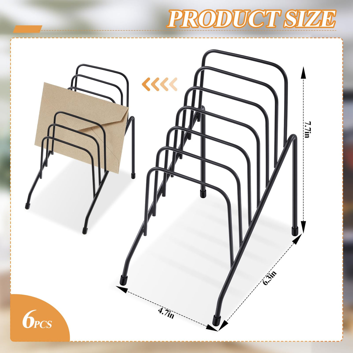 Chivertion 6 Pcs Metal Incline Desk Flip Organizer Rack Small Desktop File Folder Sorter 6 Compartment Wire Vertical Incline Magazine Holder for Mail Paper Book Magazine Filing Office Desk