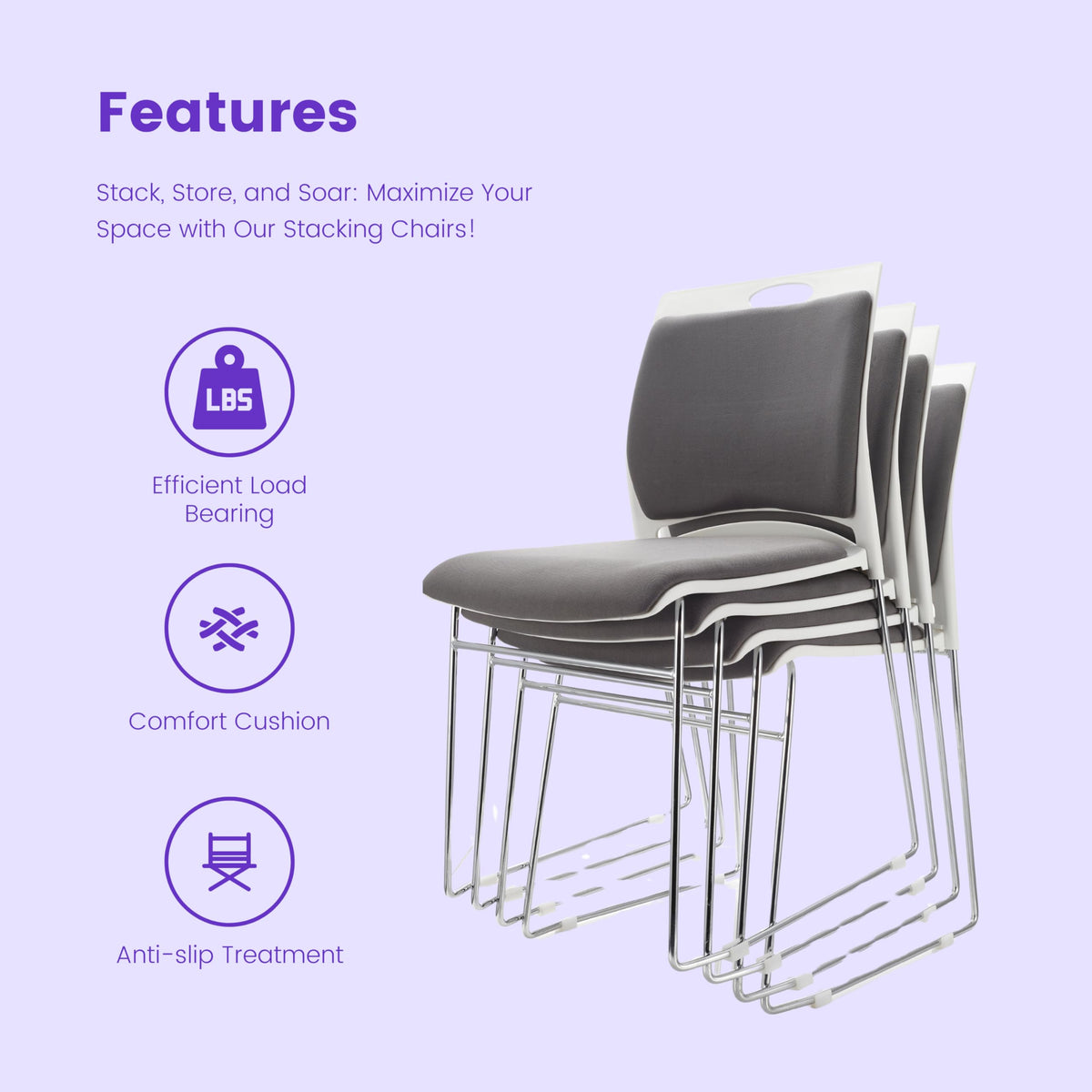 VACYOVKE 4 Pack Stacking Chairs 1102LB Capacity Home Office Guest Chair Set With Sled Base, Modern Reception Chair for Kitchen, Waiting Room, Multi-Purpose, Break Room, Training, Cafeteria, Gray Color