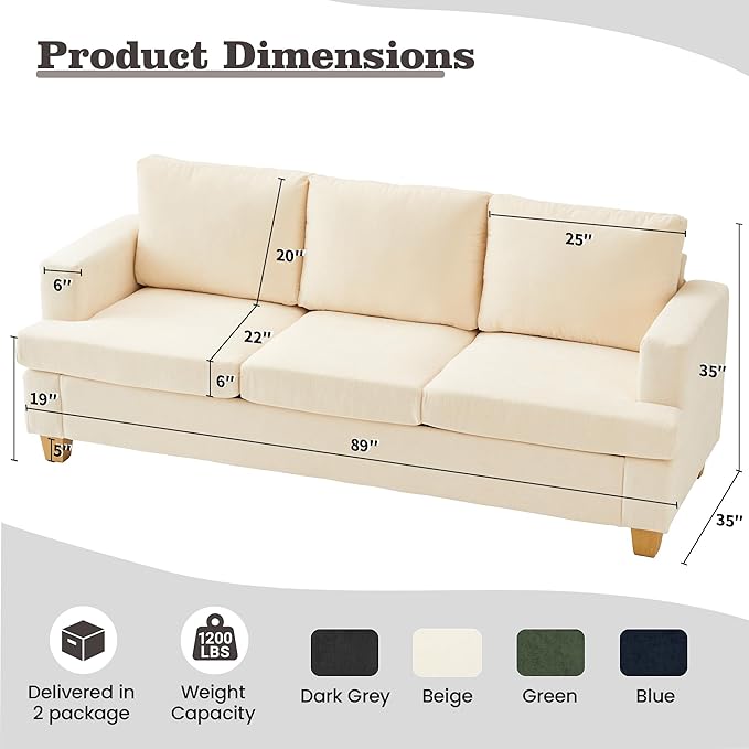 Apicizon 3 Pieces Couch Set Living Room Furniture Sets, Loveseat Sofa & 3
