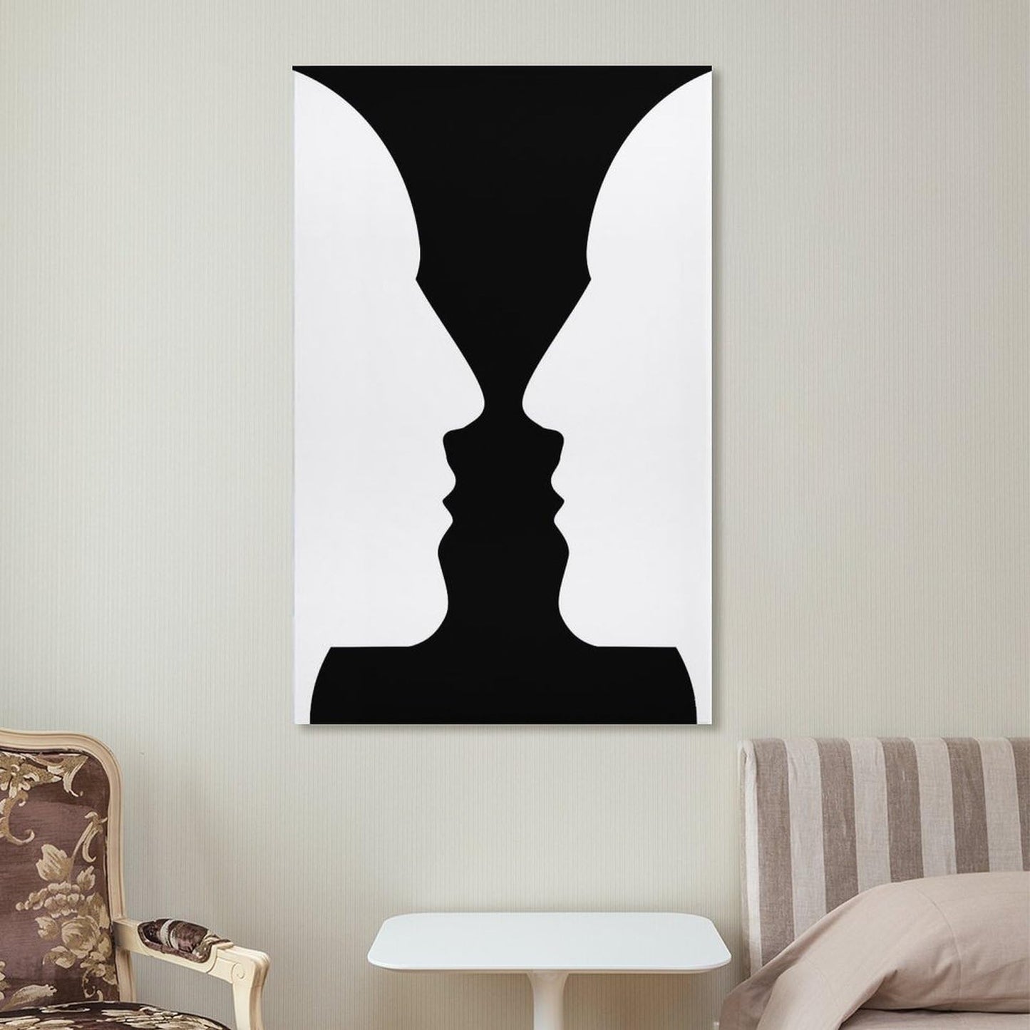 Optical Illusion Vase Faces Canvas Printing Wall Art Prints Posters Black And White Minimalist Scandinavian Wall Decor for Living Room Bedroom Office Study Classroom Modern Home 12x18inch(30x45cm)