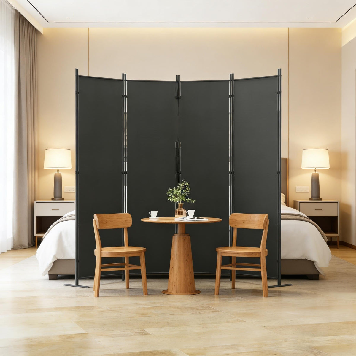 4-Panels Room Divider, 6FT Tall Freestanding Privacy Screen, Portable Partition with Non-Slip Base for Home Office, Bedroom, Studio Room Separation 80" W X 71" H Gray