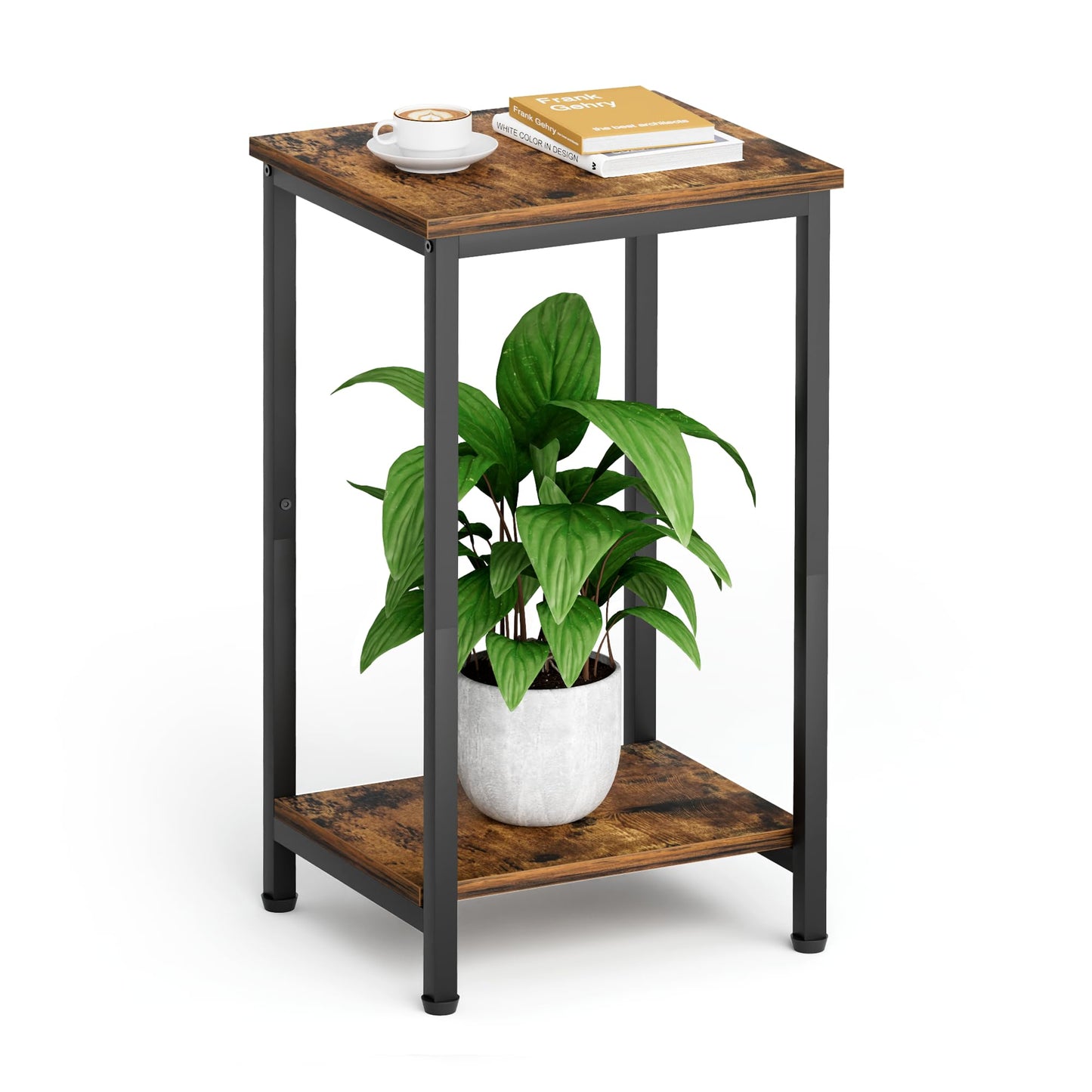 KEETDY Small Side Table for Small Space End Tables for Living Room, 2-Tier Storage Shelf Night Stand, Sofa Bedroom Bedside Table Nightstand Storage, Rustic Brown