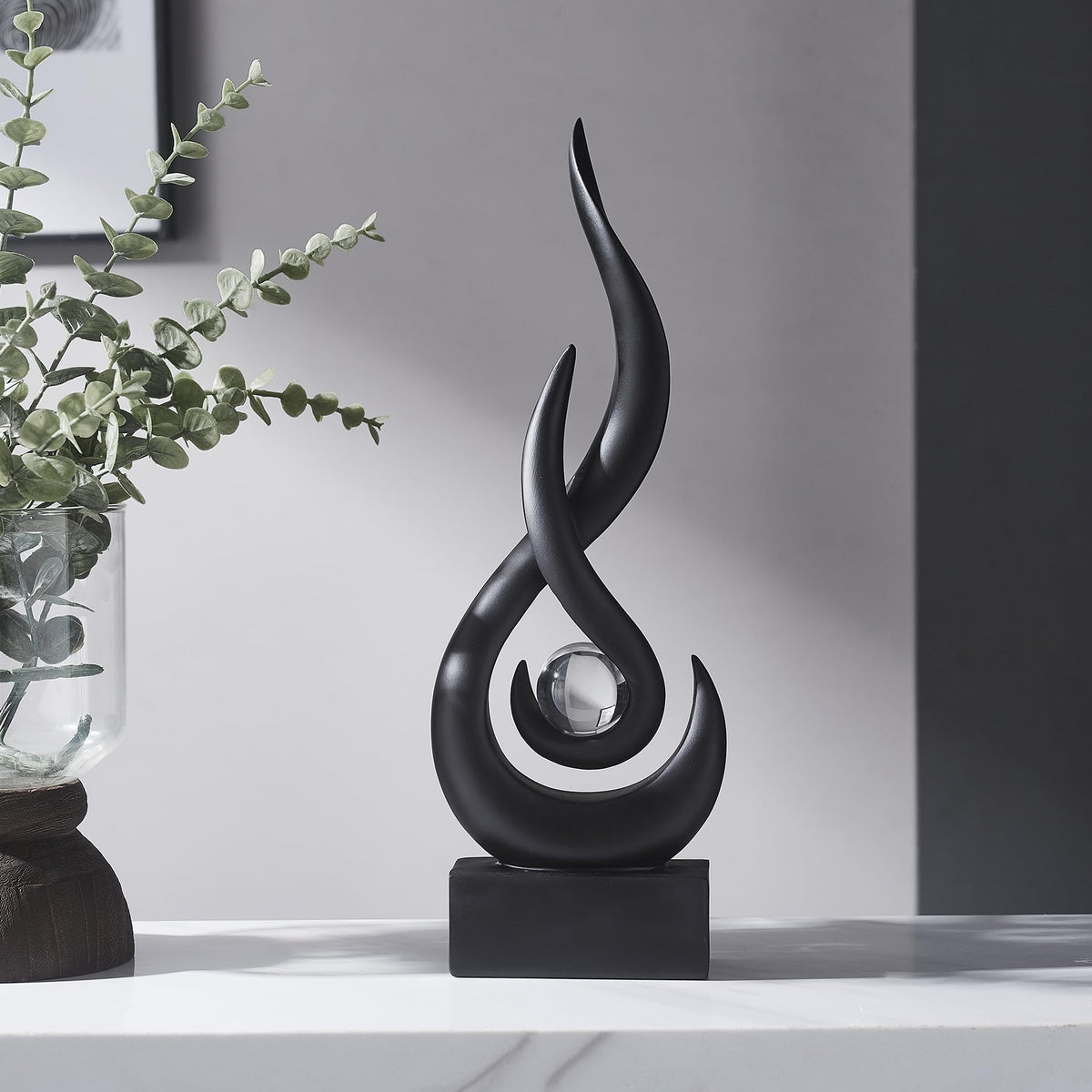 FJS Black Decor Modern Flame Statue Home Decorations for Living Room, 13.7" H Resin Sculptures Home Décor Accents, Abstract Art Sculpture for Dining Room Office Coffee Table Centerpiece