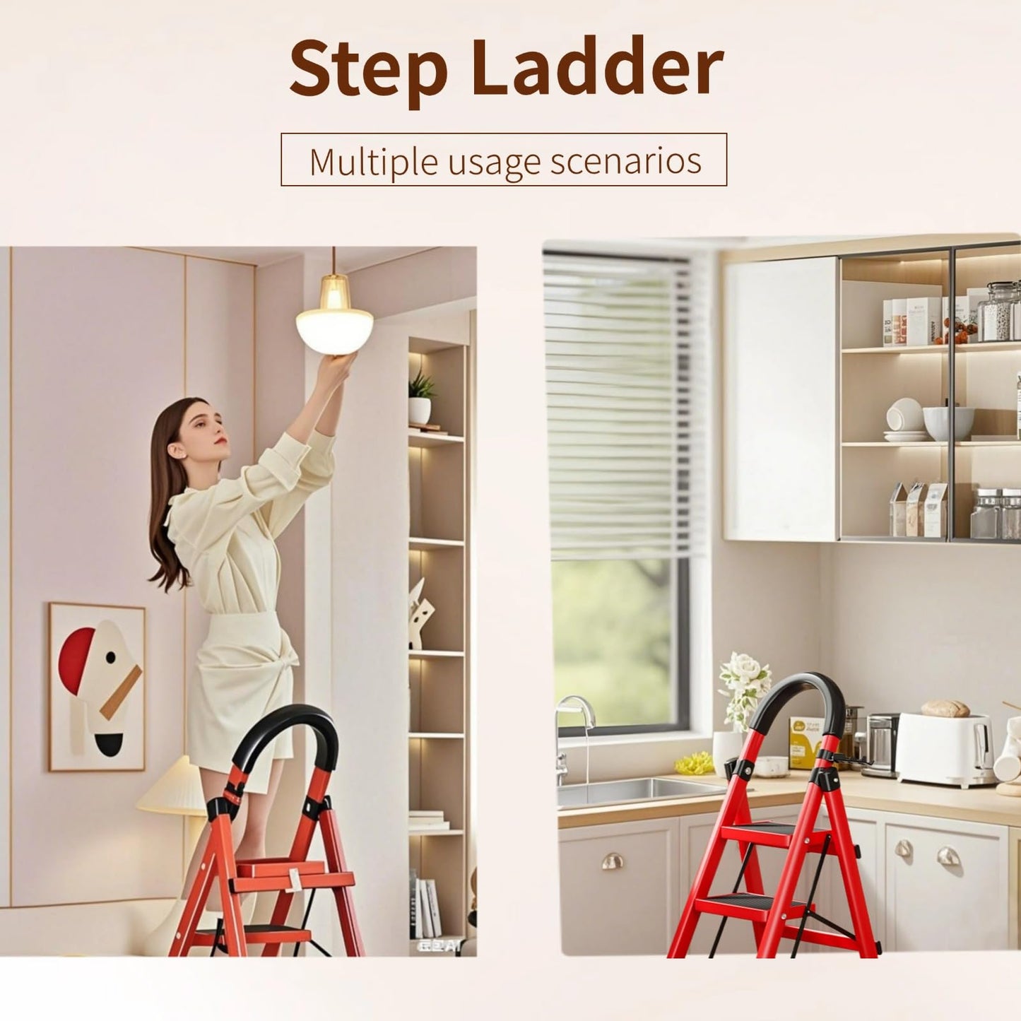 5 Step Folding Ladder, Portable and Compact, Anti-Slip Multi-Use Household Step Ladder for Home, Kitchen, Office, and Garage – Easy Storage, Sturdy and Durable