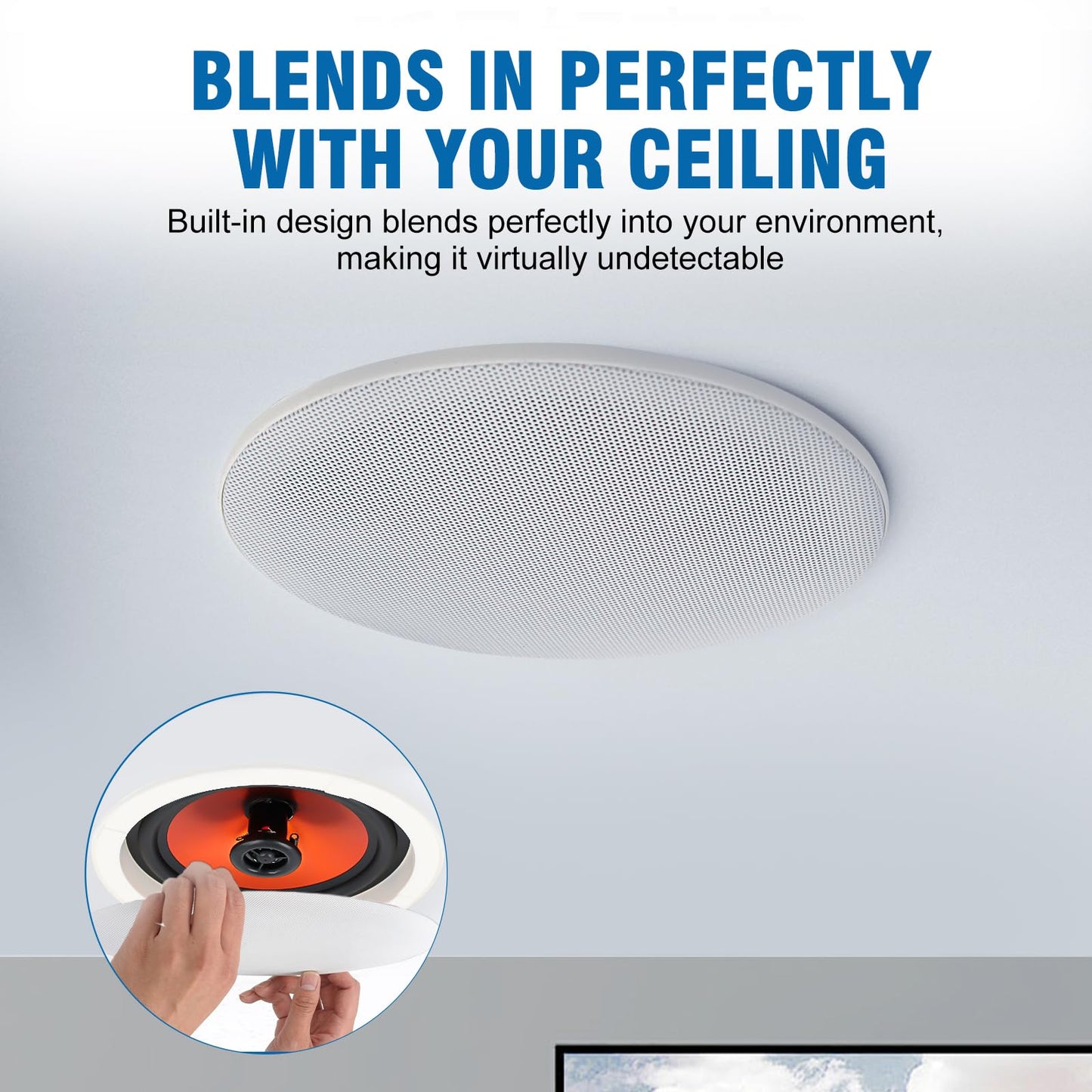 Herdio 8'' Bluetooth in Wall in Ceiling Speakers 800W 2-Way Flush Mount Speakers System with Wall Amplifier Receiver for Home Theater Office (2 Pairs, Paintable-Grille)