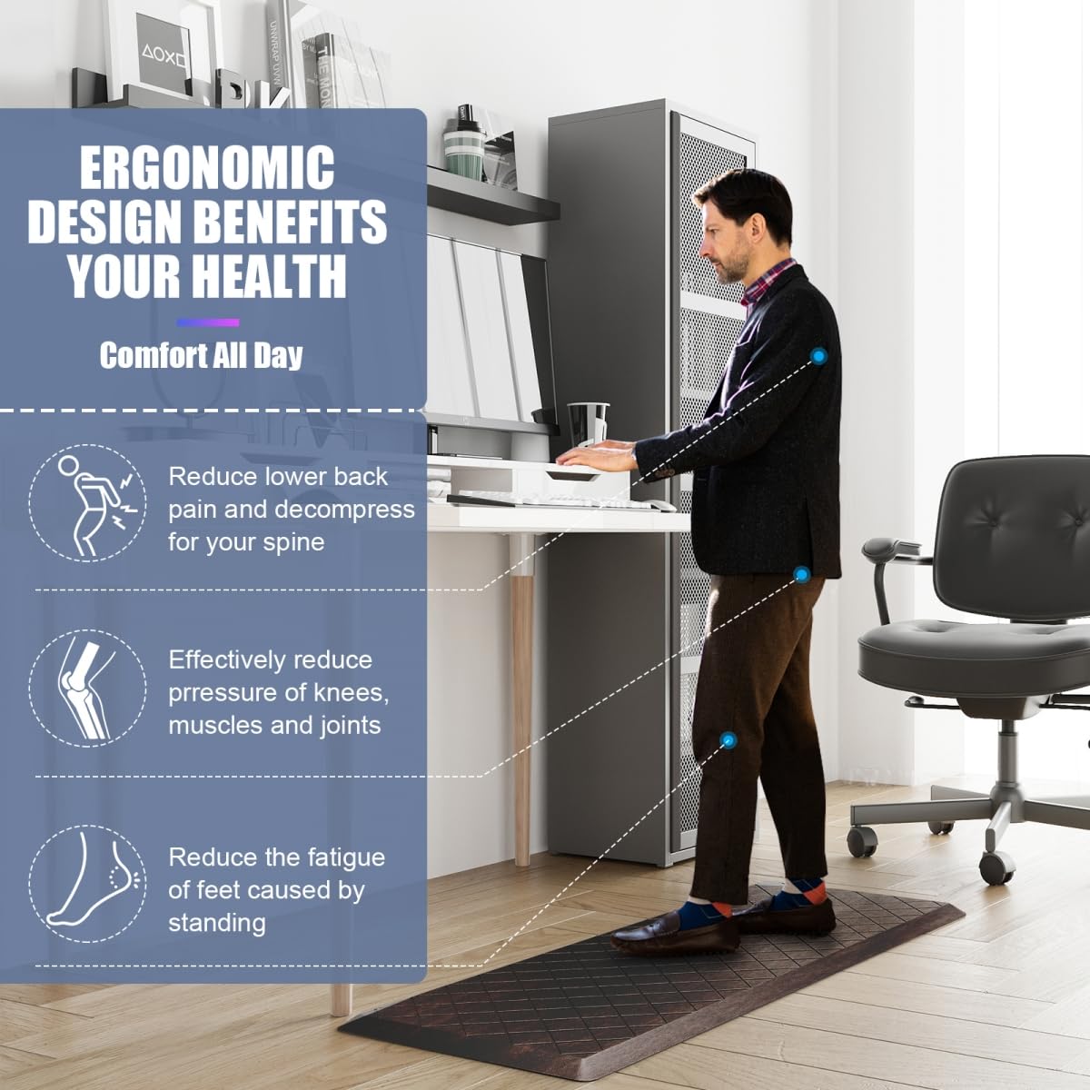 WEZVIX Cushioned Anti Fatigue Mats, Heavy Duty Non-Skid Floor Mats - 1/2 Inch Thick Ergonomic Comfort Foam, Brown