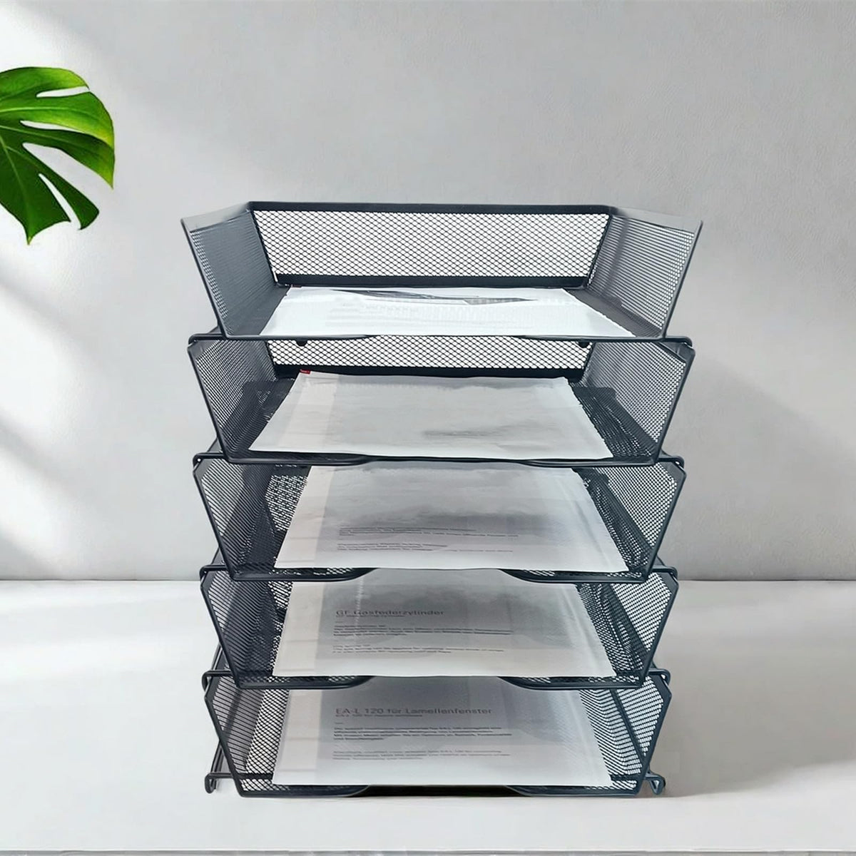 SREGGSIY 5 Tier Letter Tray Desk File Organizer,Metal Paper Organizer for Office Supplies,Black