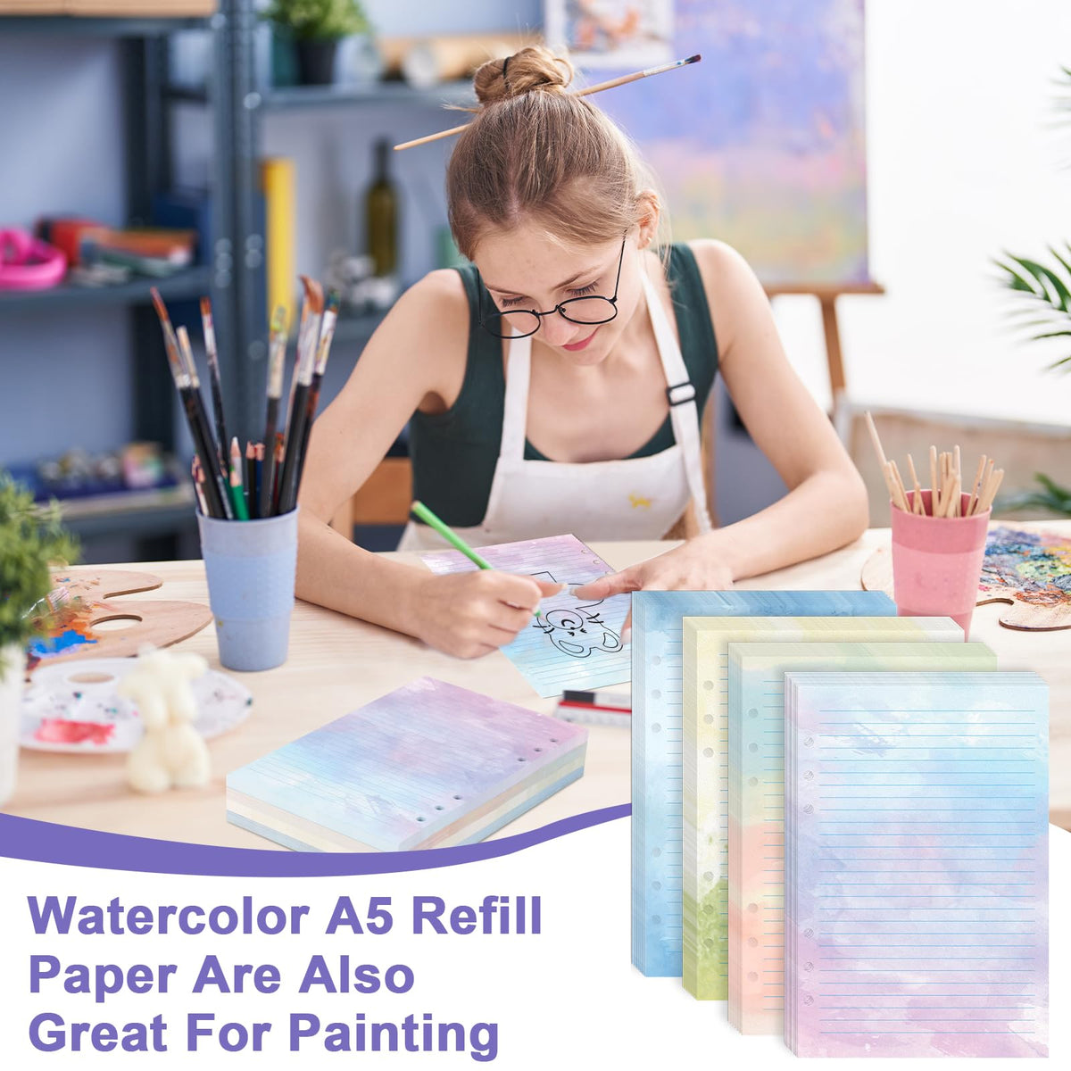 600 Sheet Watercolor A5 Refill Paper for Planner Inserts 6-Hole Loose Leaf Lined Filler Paper A5 Refillable Notebook Planner Accessories 100GSM for 6 Ring Binder Budget Planner Journal 5.6" x 8.2"
