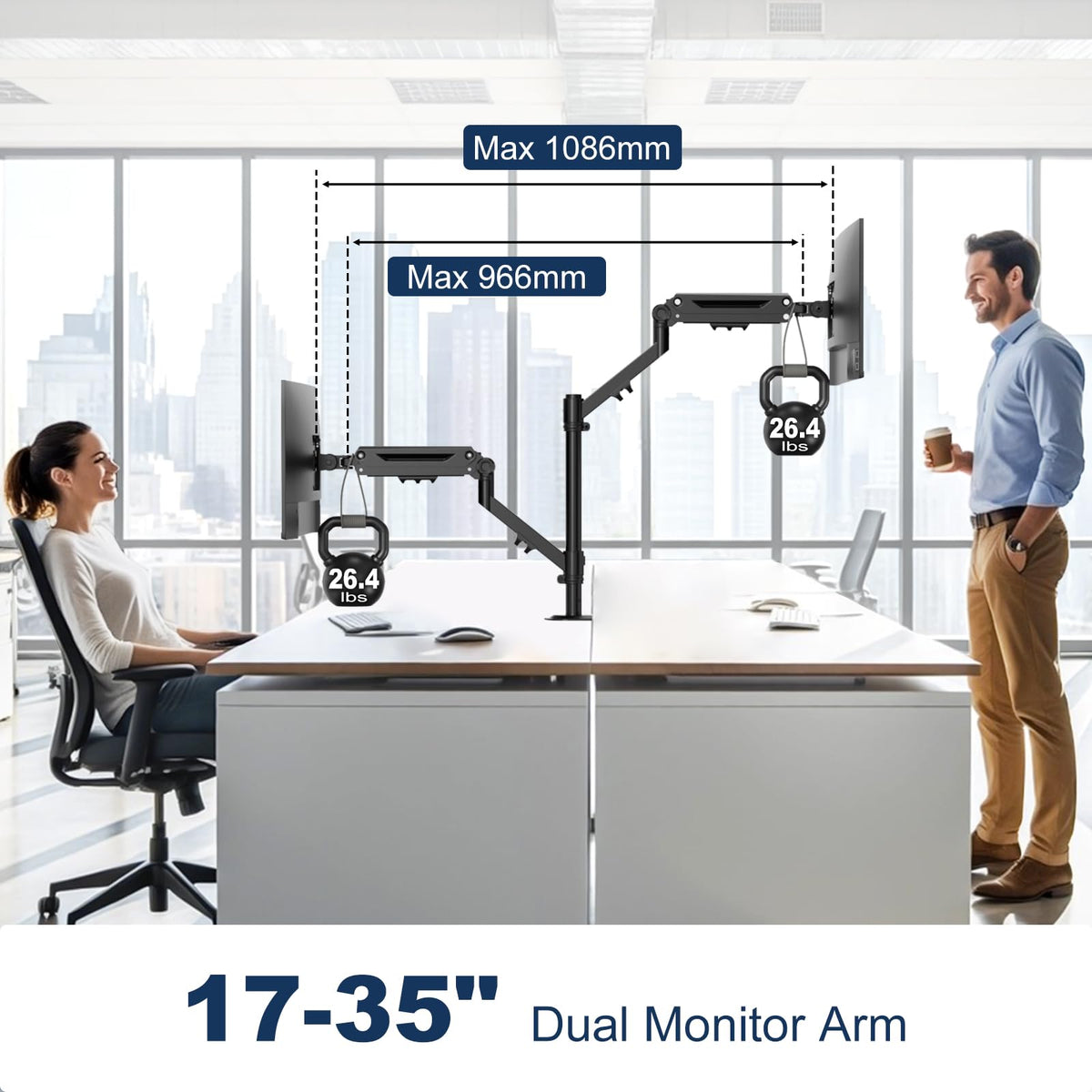 STANDOPIA Dual Monitor Mount for 17 to 40 inches, Holds up to 26.4 lbs, Monitor Desk Arms for 2 Monitors Vertical/Parallel Placement, with Clamp/Grommet Base, VESA Mount 75/100 mm