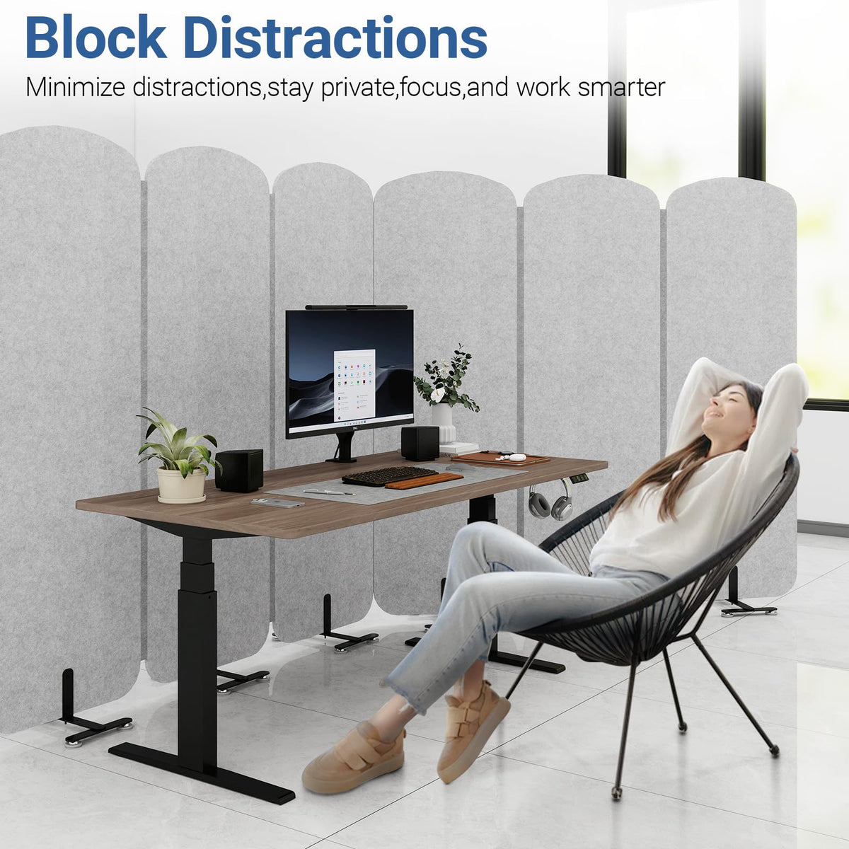 Natwind 3-Panel Office Room Divider, 73.2 x 71 inches Portable Office Partition, Freestanding Folding Privacy Wall for Cubicle & Temporary Indoor Space Separation (Grey)